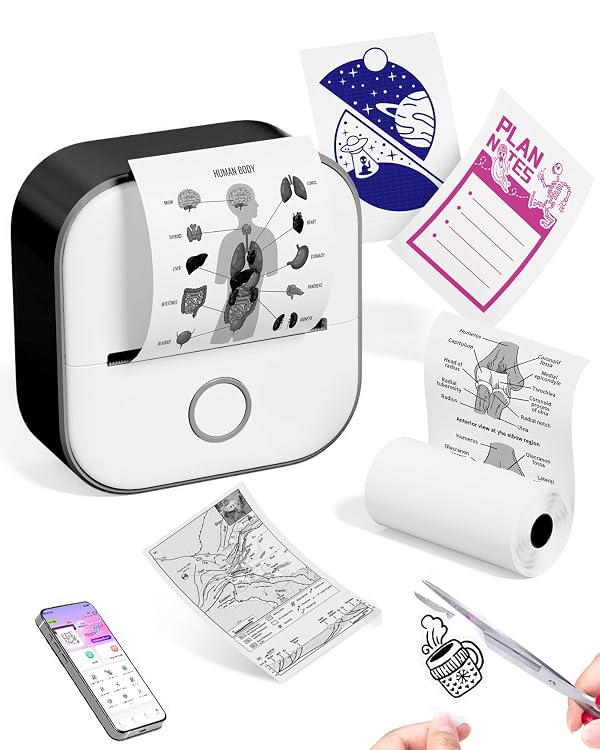 Mini Sticker Pinter - T02 Print Pods Portable Bluetooth Thermal Inkless Sticker Maker, AI Version, Great Gift for Kids Teens, Study Notes, DIY Junk Journal, Scrapbook, Custom Label, Black by Memoqueen - Used condition - CA$15.26