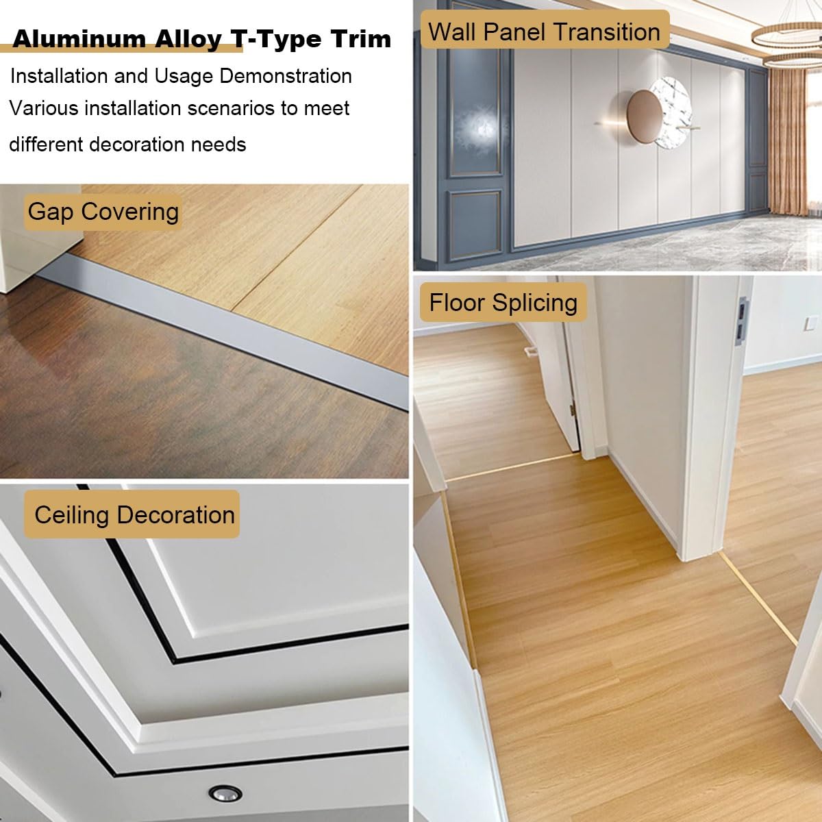 Moulure en T en aluminium – Bande de protection de sol sans couture de 60 mm pour carrelage, bois et stratifié – Barre de séparation de porte argentée et solution de bordure de protection (6,1 cm)