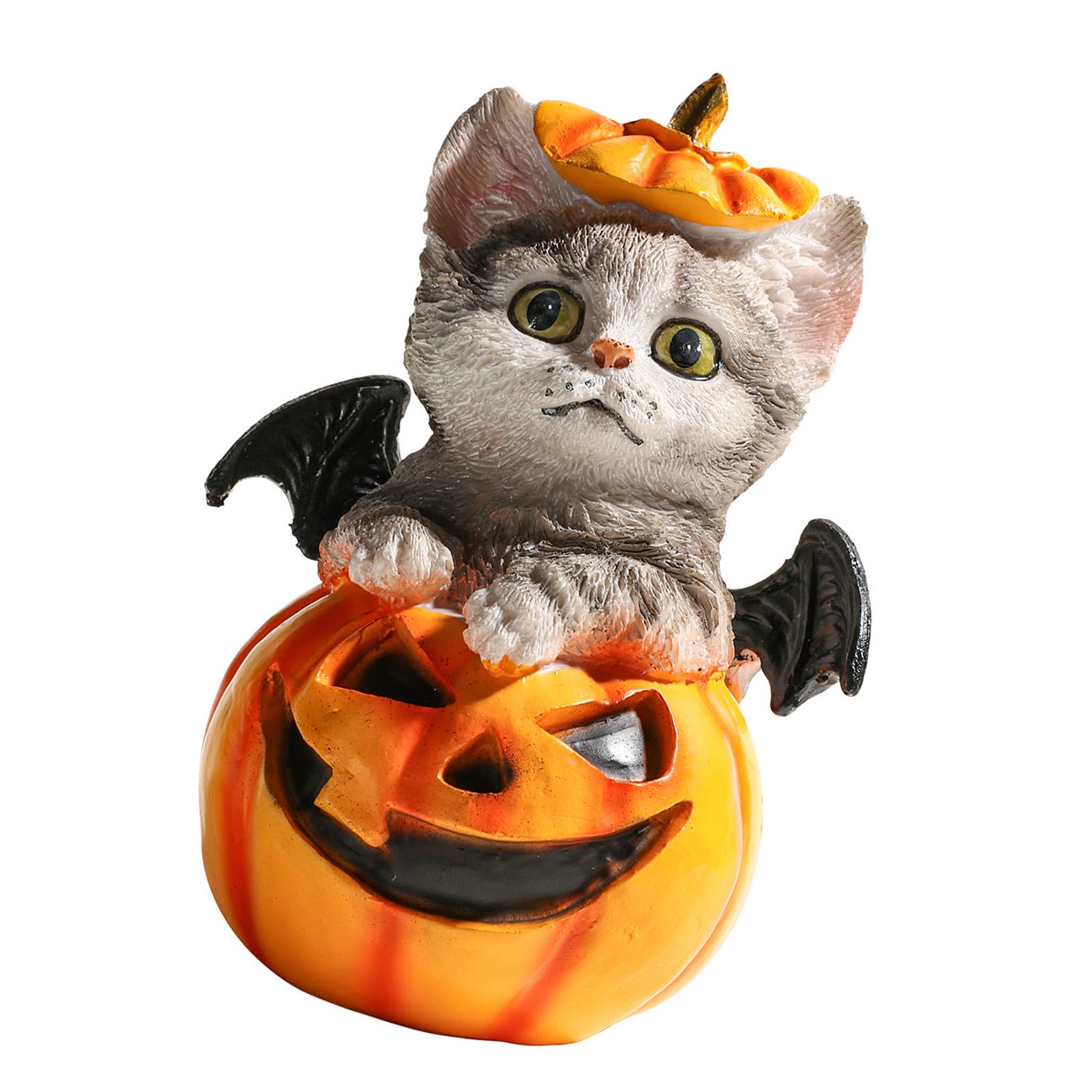 ordinarYone Halloween Pumpkin Decorations Resins Pumpkins Figurines with Cats Centerpieces for Outdoor Indoor Fairys Garden Decors