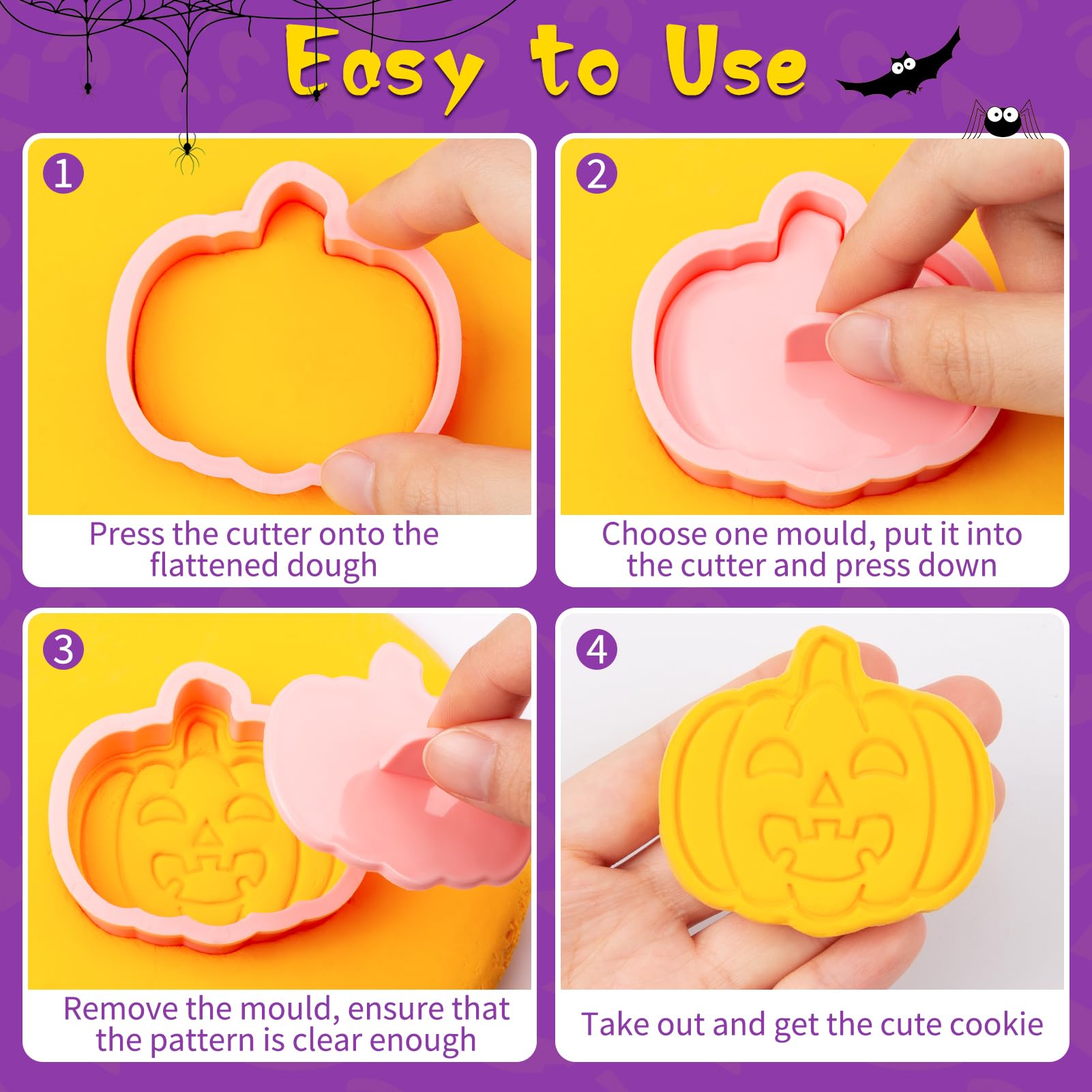 Set De 10 Emporte-pièces 3D Halloween – 2 Emporte-pièces Citrouille + 8 Tampons Visage – Pour Biscuits, Gâteaux – PP Alimentaire - 11