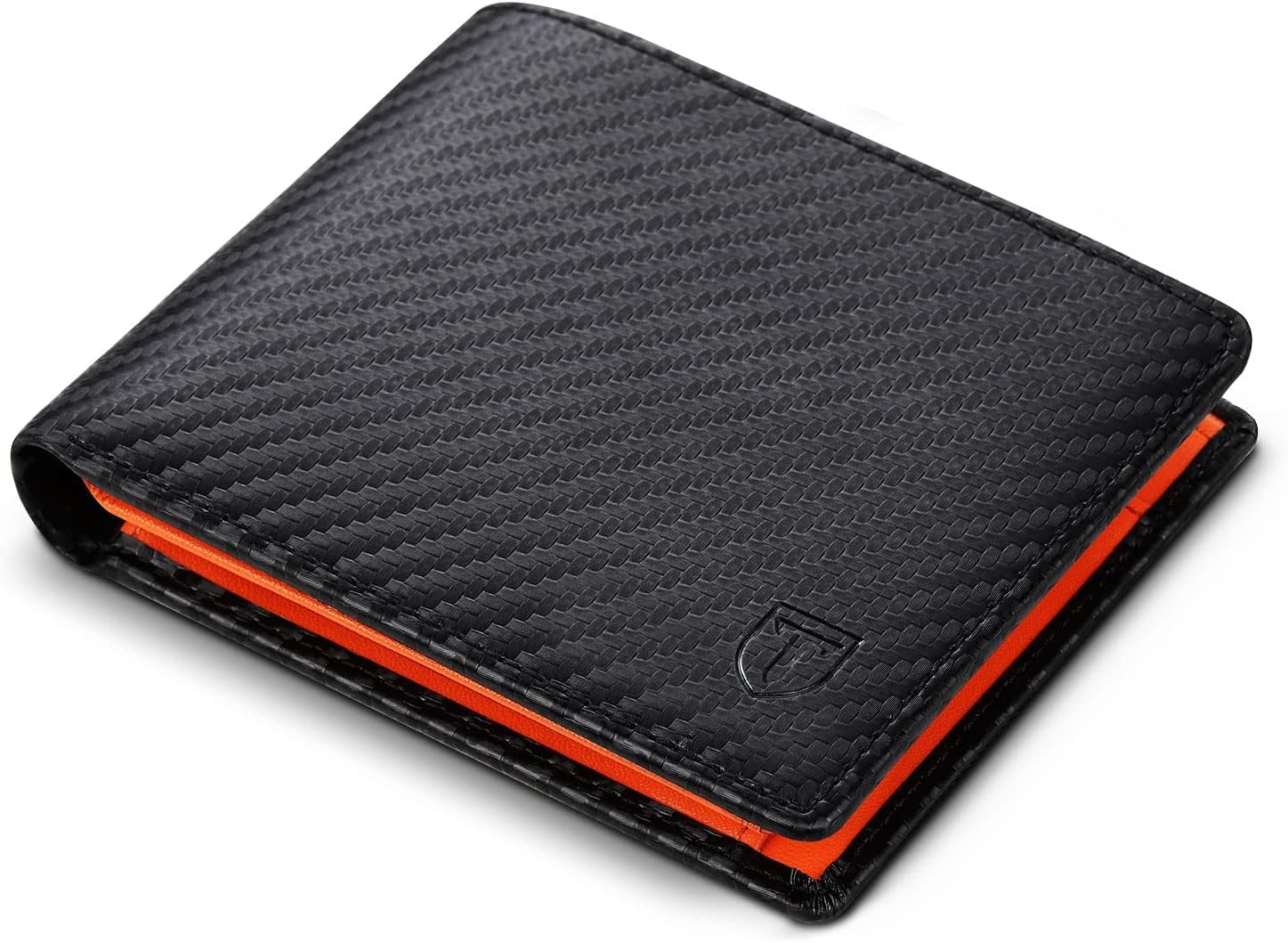 TEEHONMen's Genuine Leather Wallet with RFID/NFC Blocking 9 Credit Card Holder, 2 Banknote Compartments, Classic Wallet Pocket with Gift Box - Black, Black/Orange, Black/Orange, s, Classic