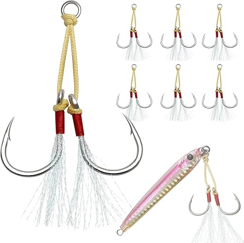 Dovesun Anzuelos de pesca para jigging, anzuelos de inclinación lenta, anzuelos de pesca para agua salada, 6 unidades #10, #20, #30, #50, #70, #90