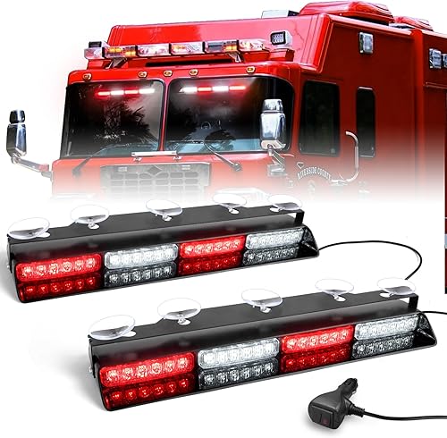 Luces estroboscópicas de emergencia 6Z4J luces de seguridad blancas rojas de 2 x 16.8 pulgadas, 48 luces LED intermitentes de advertencia de peligro