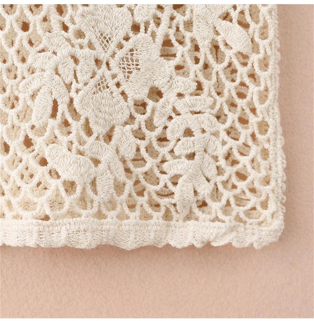 Top da donna in tinta unita all'uncinetto a maniche corte con bottoni cardigan da donna camicie da vacanza