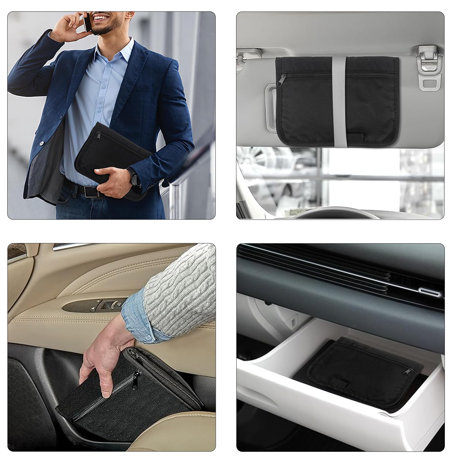 Carpeta de Coche Portadocumentos Coche Organizador de Documentos de Guantera Carpeta Documentación de Vehículos con Compartimento para Tarjeta, Licencia de Conducir (Negro)