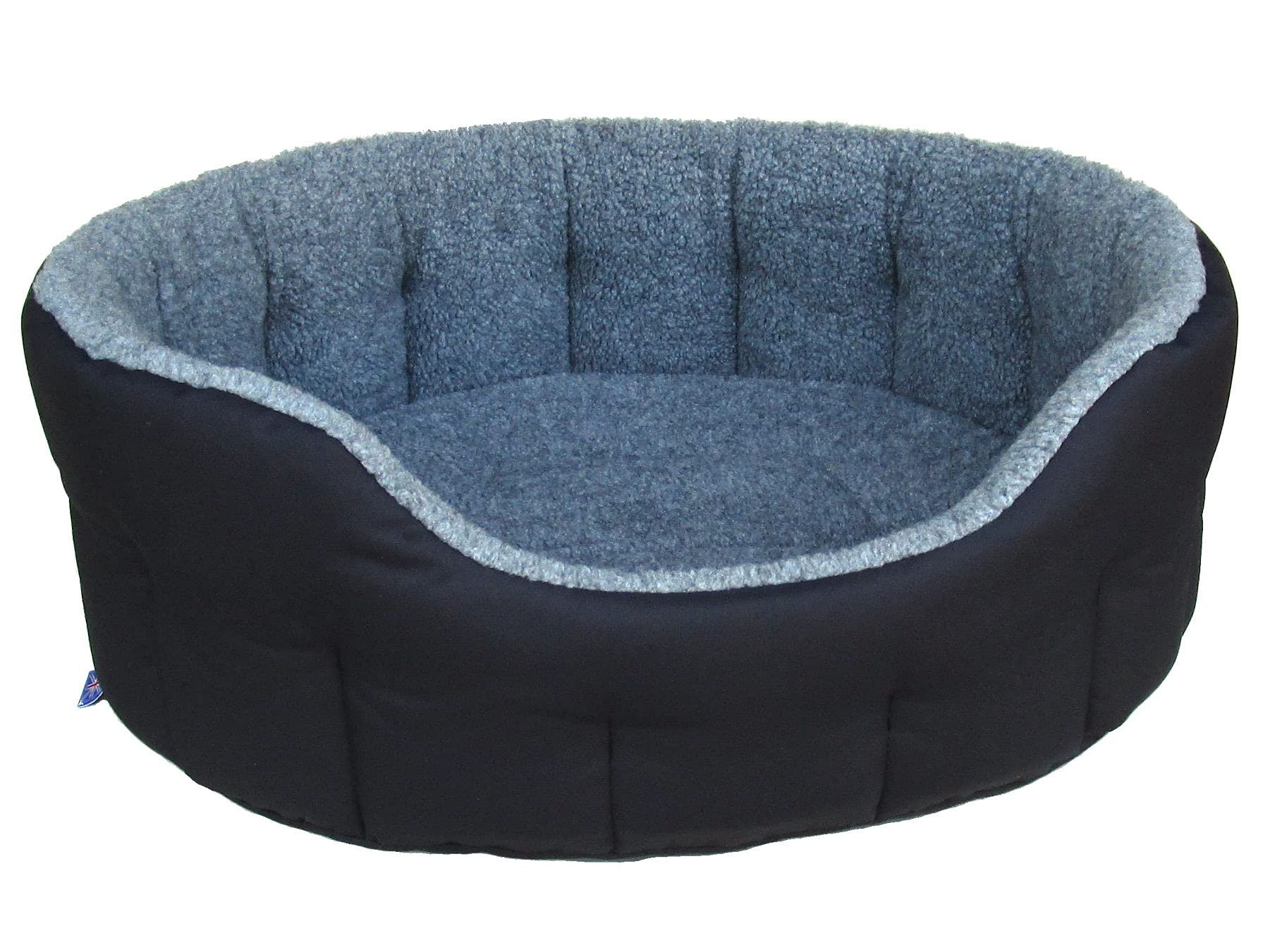 P&L Premium Oval Drop Fronted Bolster Style Heavy Duty Fleece Lined Softee Dog Bed Colour Black/Silver Grey Size Jumbo Internal L90cm X W74cm X H25cm / Base Cushion 8cm thickness