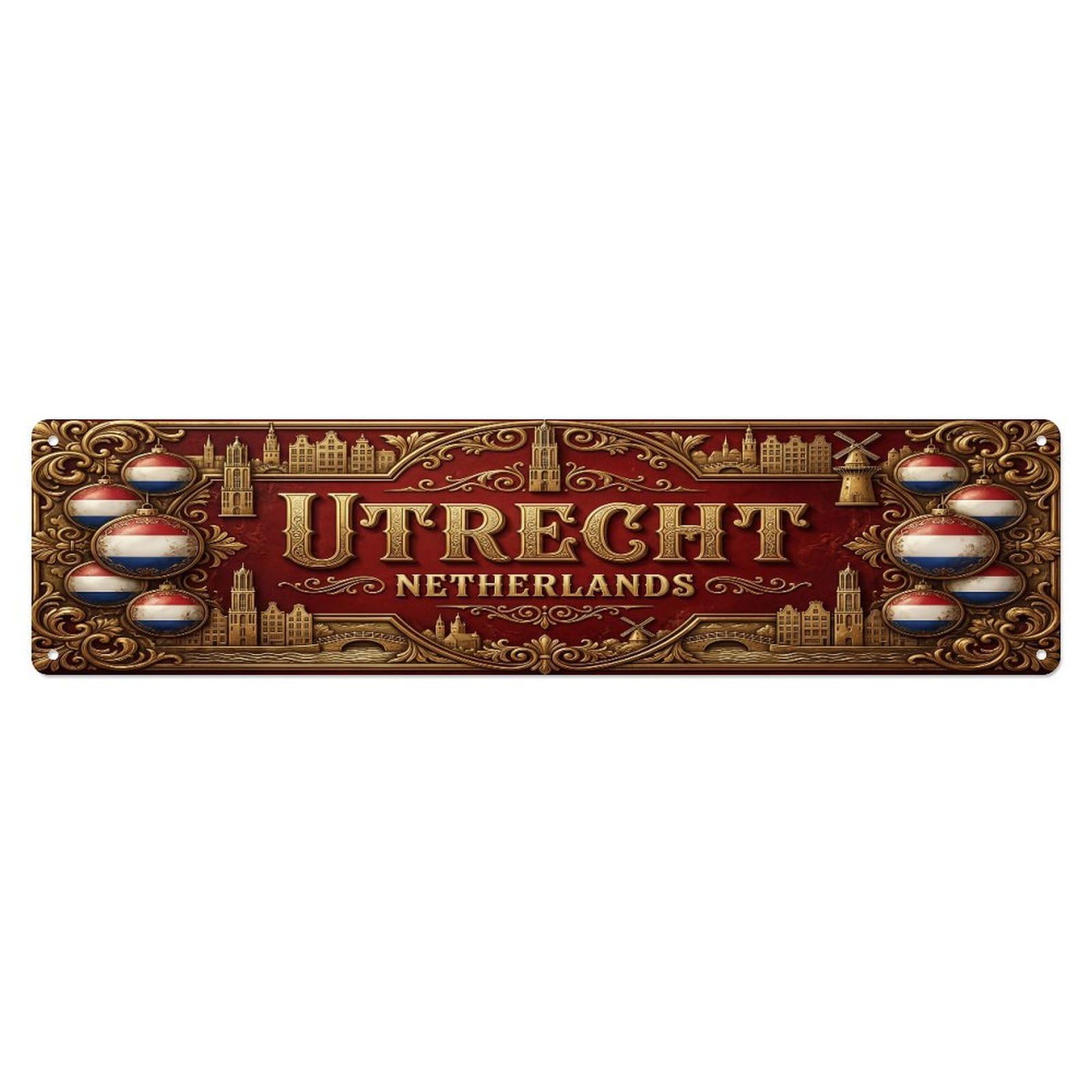 Vintage Utrecht Netherlands Flag Pattern Metal Tin Sign