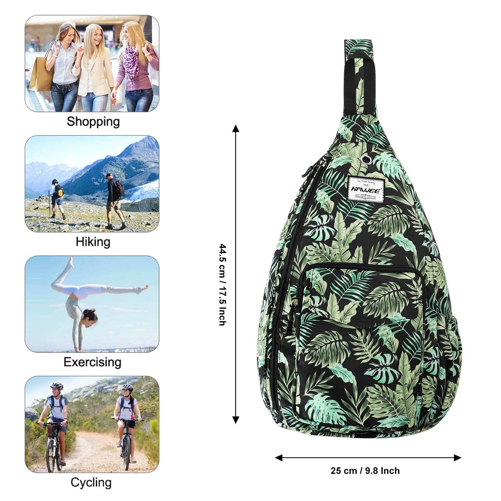 Bolsa de hombro de cuerda para mujeres y hombres, casual, cruzada, mochila de día, correa ajustable, bolsa de botella para viajes y deportes, Hoja de plátano, One Size, Mochilas daypack