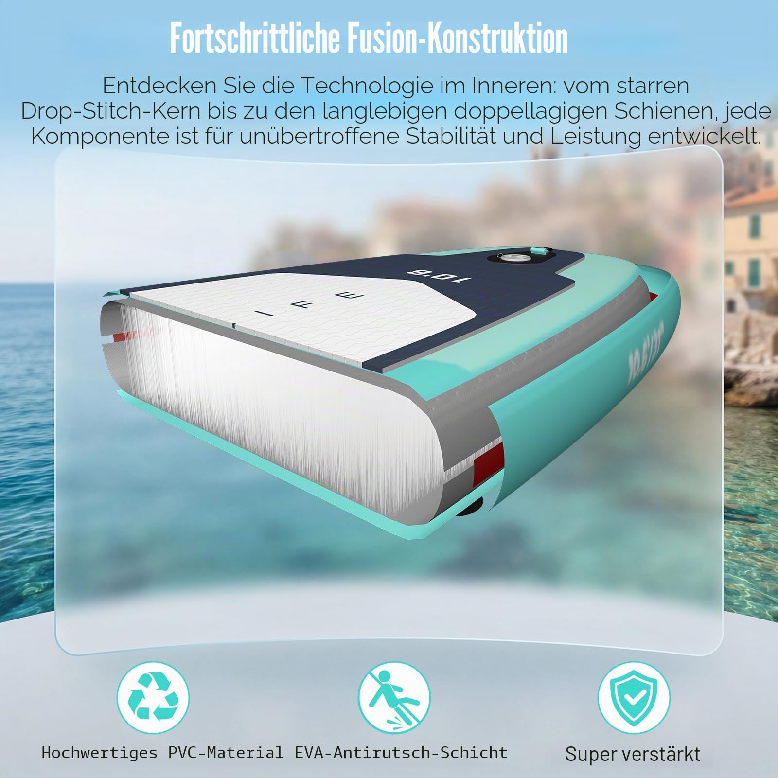 Inflatable Stand Up Paddle Board 320cm,SUP Board Set mit Zubehör, UV-beständig, hohe Stabilität bis 200kg, mit Pumpe, Rucksack & Paddel, für Anfänger & Fortgeschrittene