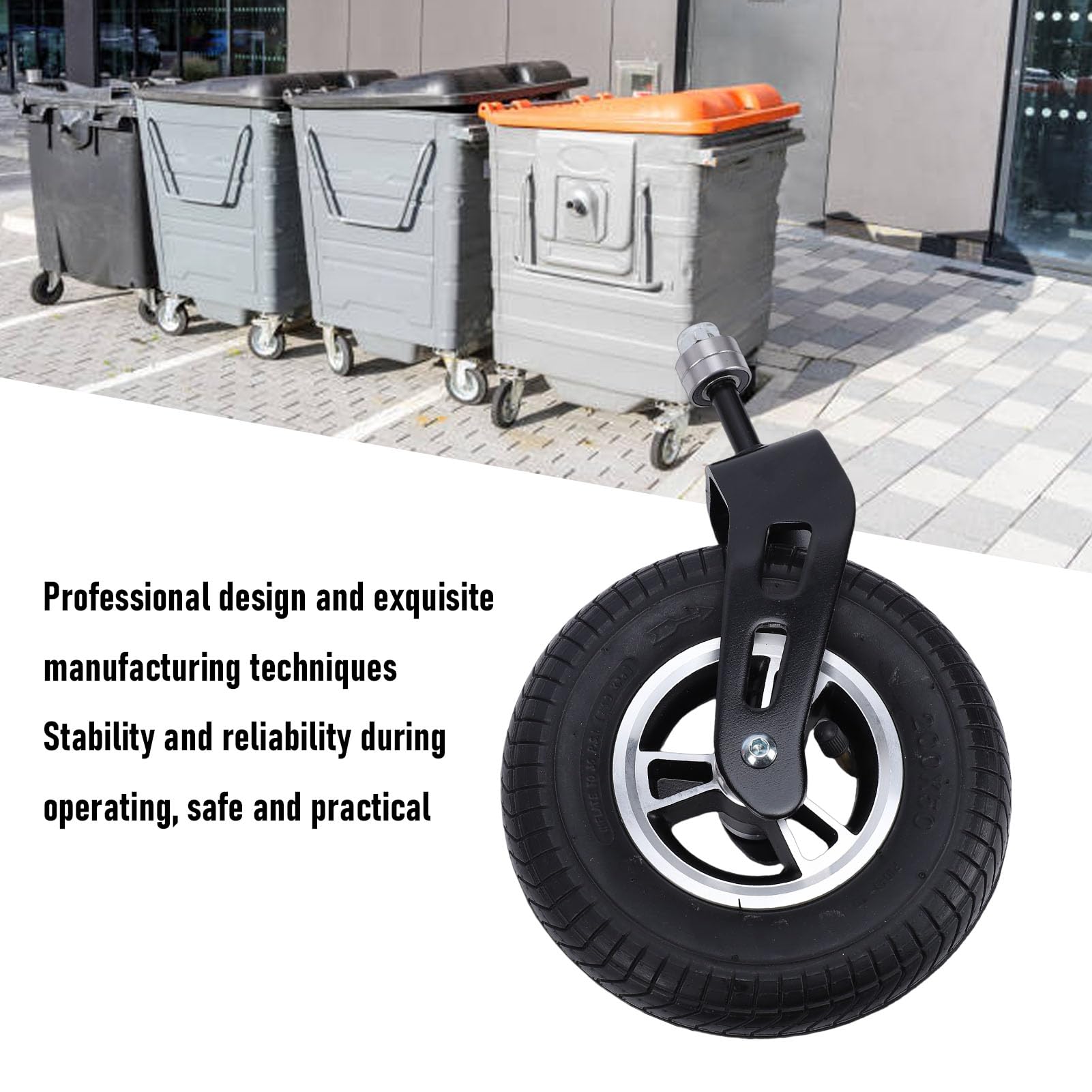 Roue Pivotante, 200 Mm / 8 Po Universelle Roue Pivotante Robuste 36PSI Moyeu en Alliage D'aluminium Caoutchouc Gonflable pour Chariot à Main Chariot électrique