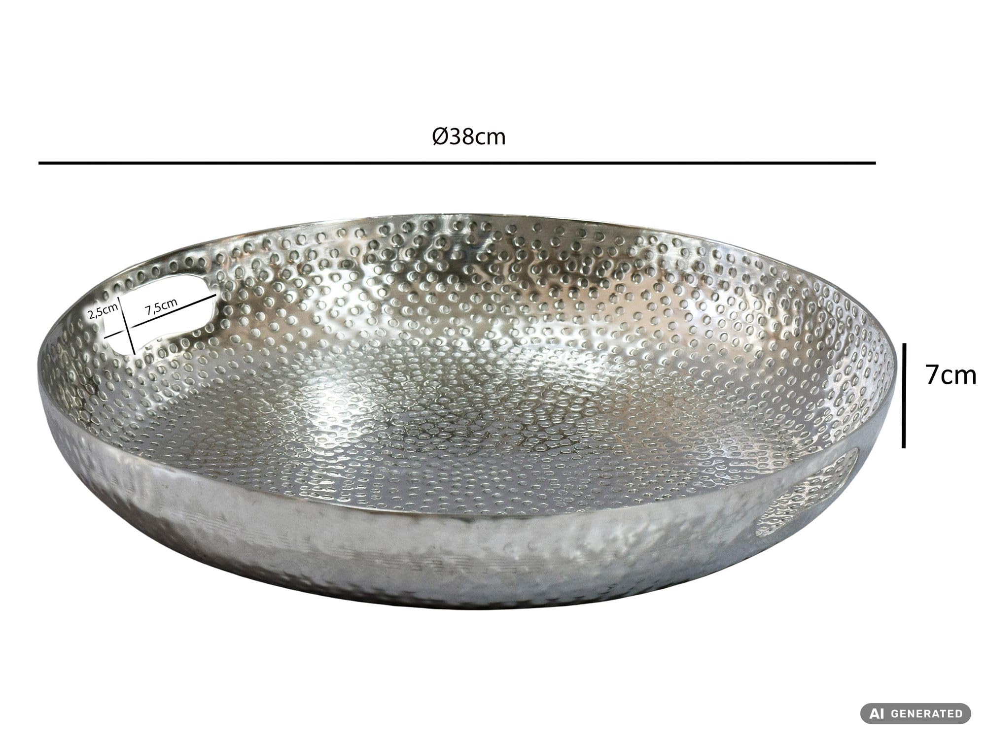 WOHNLING Fruttiera 38 x 38 x 7 cm Alluminio Argento Fatta a Mano
