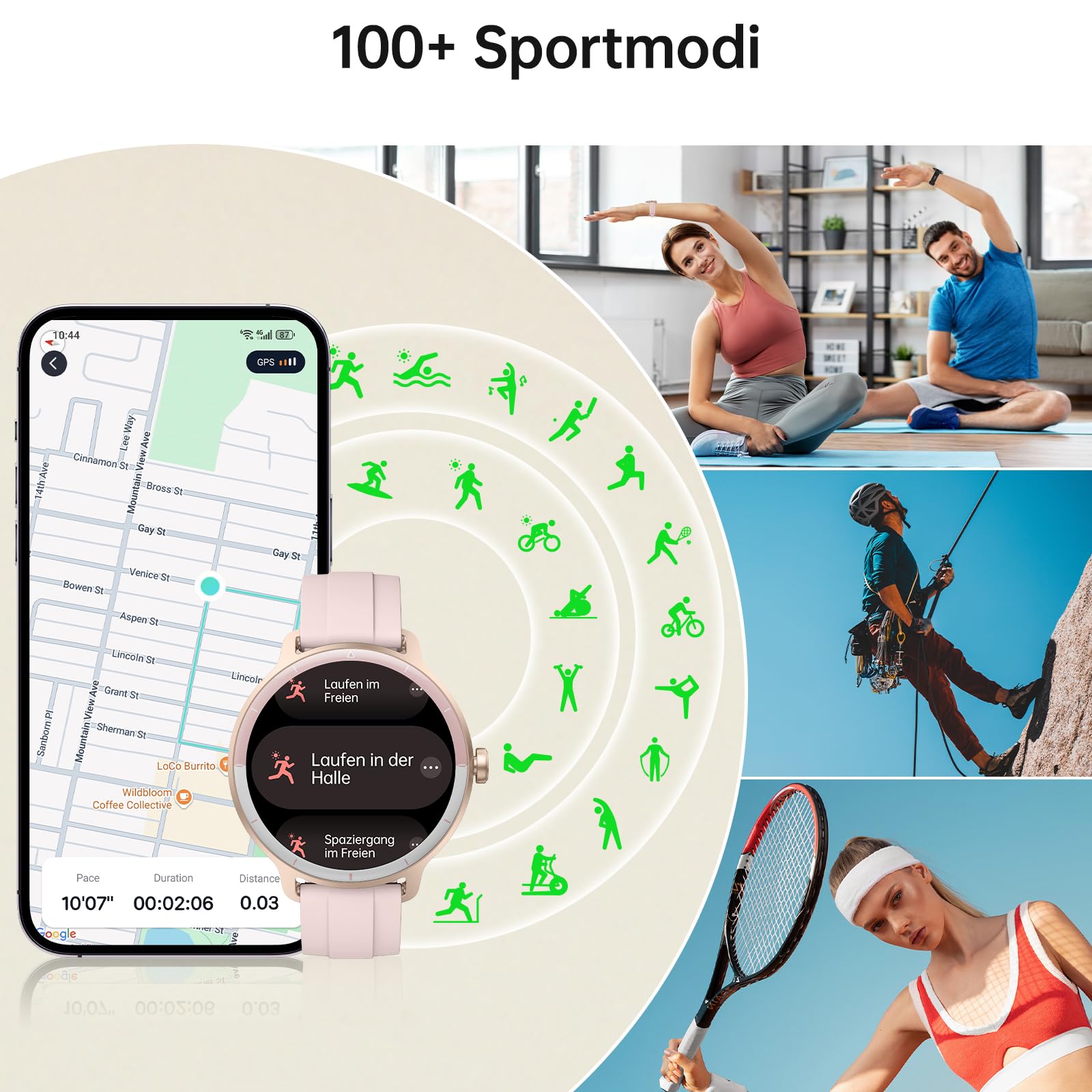 Smartwatch Damen Herren – 1.27" Smart Watch mit Bluetooth Anrufe, WhatsApp/App-Benachrichtigungen, Herzfrequenz, Schlafmonitor, 120+ Sportmodi, IP68 Wasserdicht – Fitnessuhr Kompatibel mit iOS Android