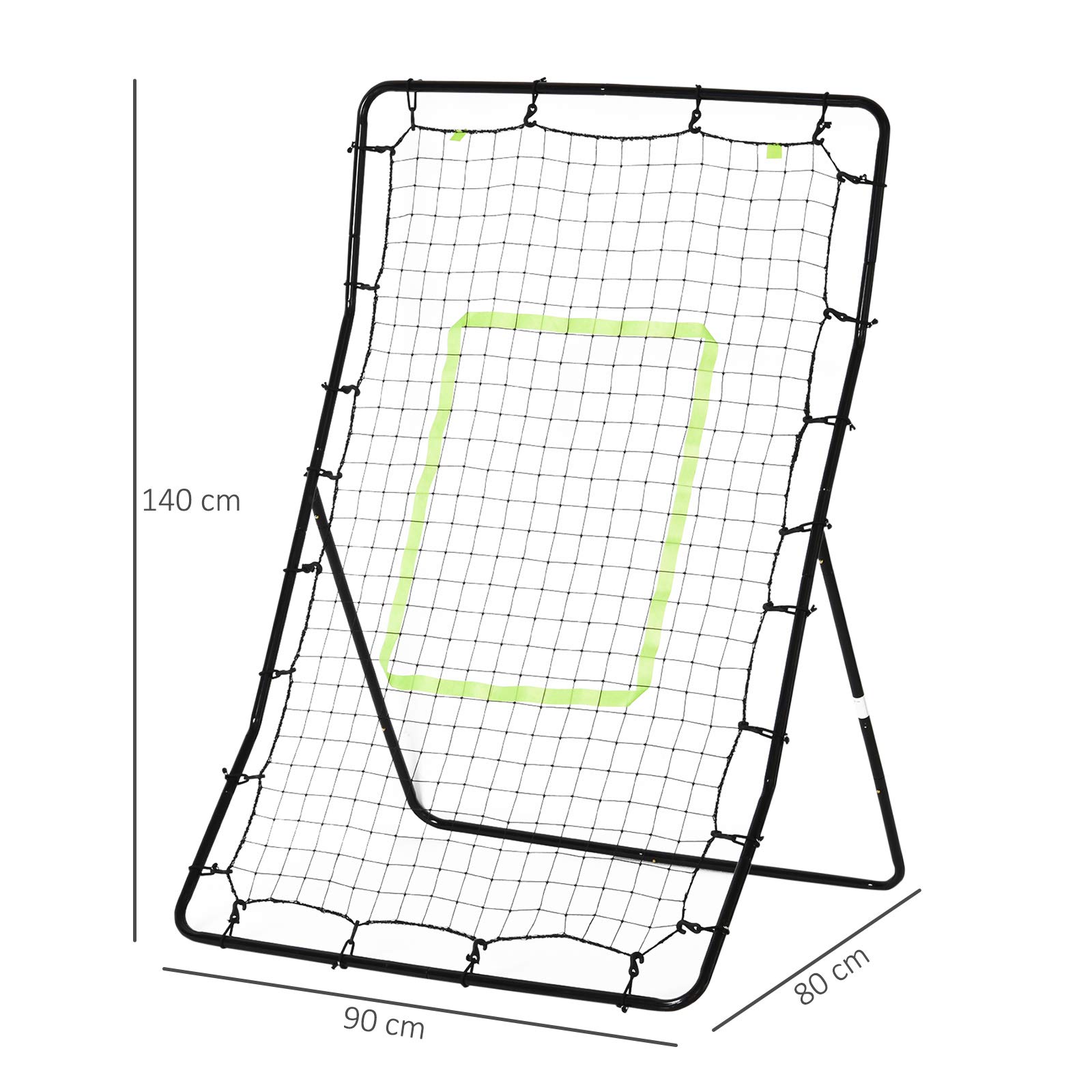 HOMCOM Baseball Rebounder, Tragebar Softball Pitchback-Netz, Rückprallnetz mit Ziel Zone, verstellbarem Winkel Pitching Netz für Basebälle Softbälle, Metall, Schwarz