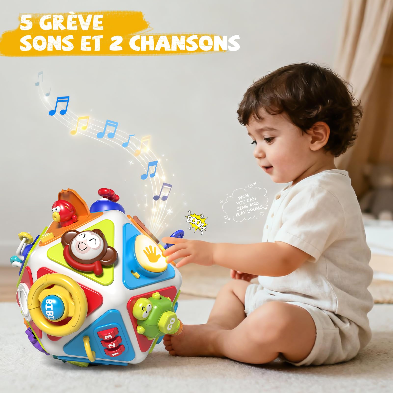 Jouet Cube d'Activité 20 en 1 Montessori Sensoriel de Voyage pour Enfants 1-3 Ans