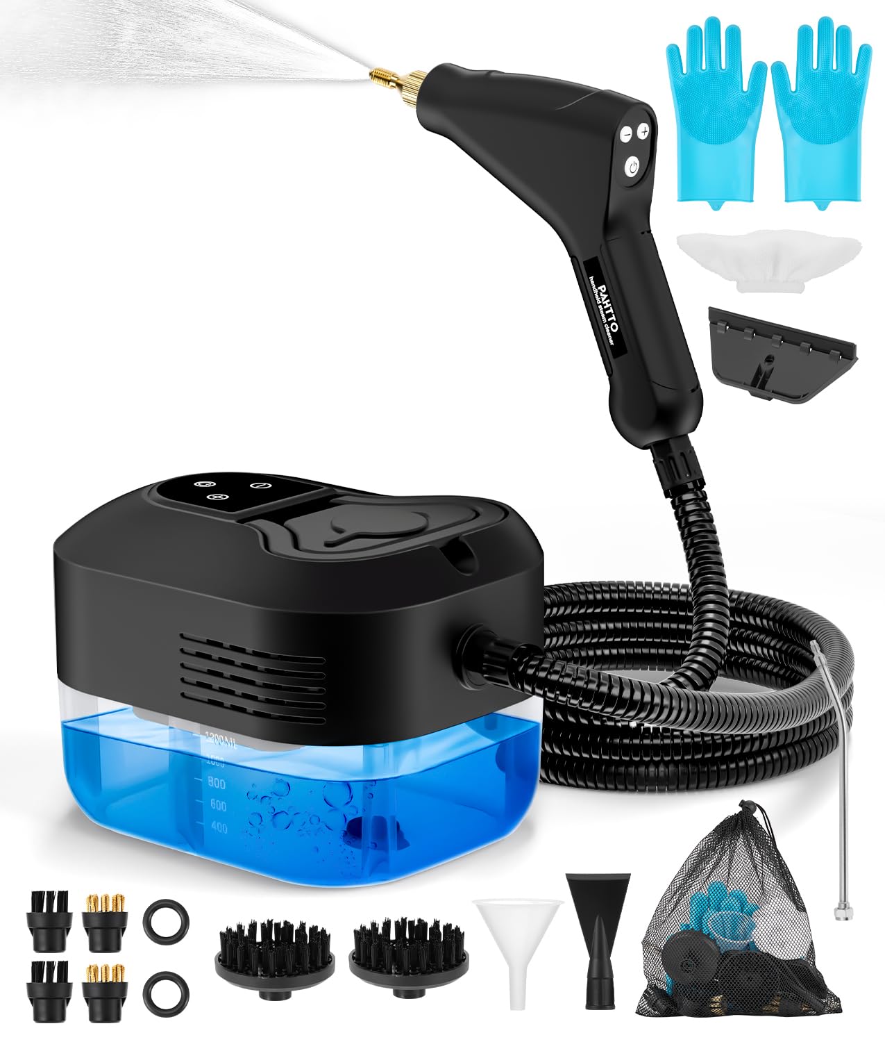 PAHTTO Limpiador a vapor multifuncional de alta temperatura para el hogar, con pantalla LCD y mango antiescaldaduras, cantidad de agua ajustable, adecuada para la limpieza de la casa y el coche