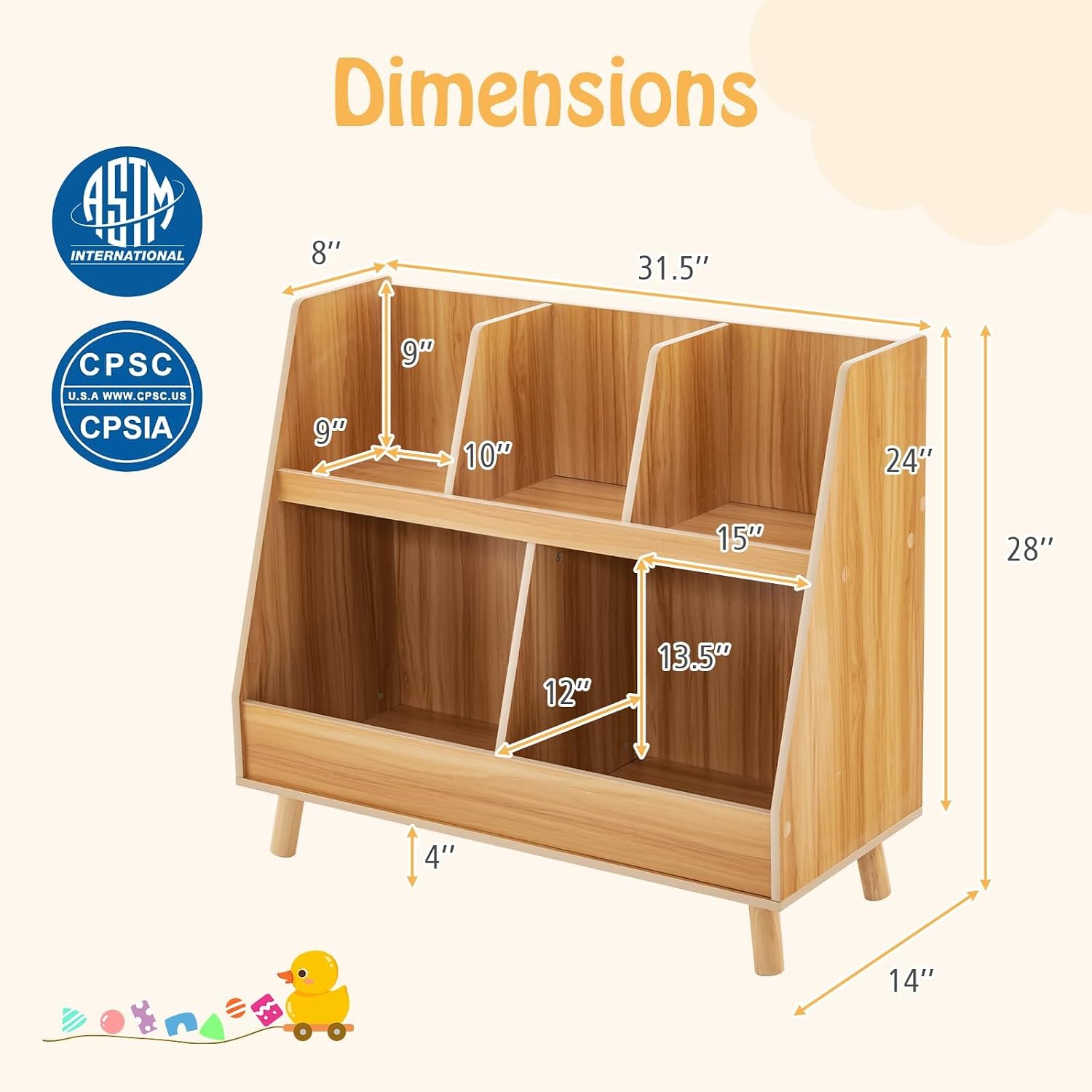 Kids Bookshelf, Toddler Toy Storage Organizer with Bookcase and Shelf, Small Book Cubes & Toy Bins for Children, Suits Playroom, Kindergarten,Nursery & Kids Room