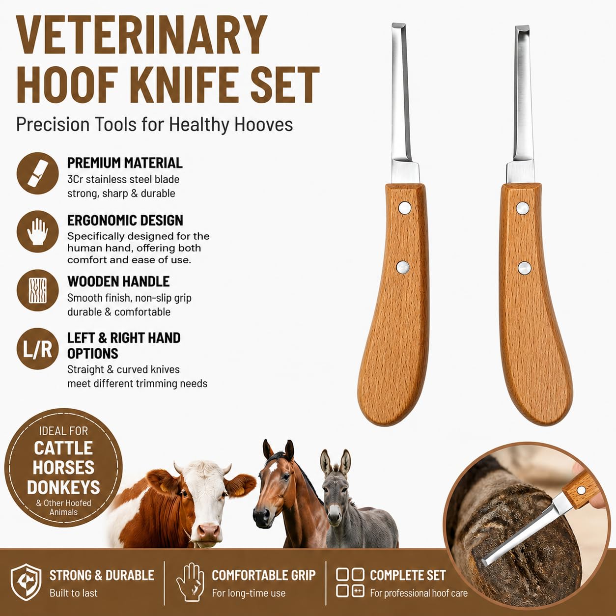 2PCS Rénette Professionnelle à Lame Double, Couteau à Sabot Haute Résistance Plus Aiguisé, Couteau à Sabot Pointu, Outil De Couteau De Sabot Durable pour Bétail, Cheval, Bovin