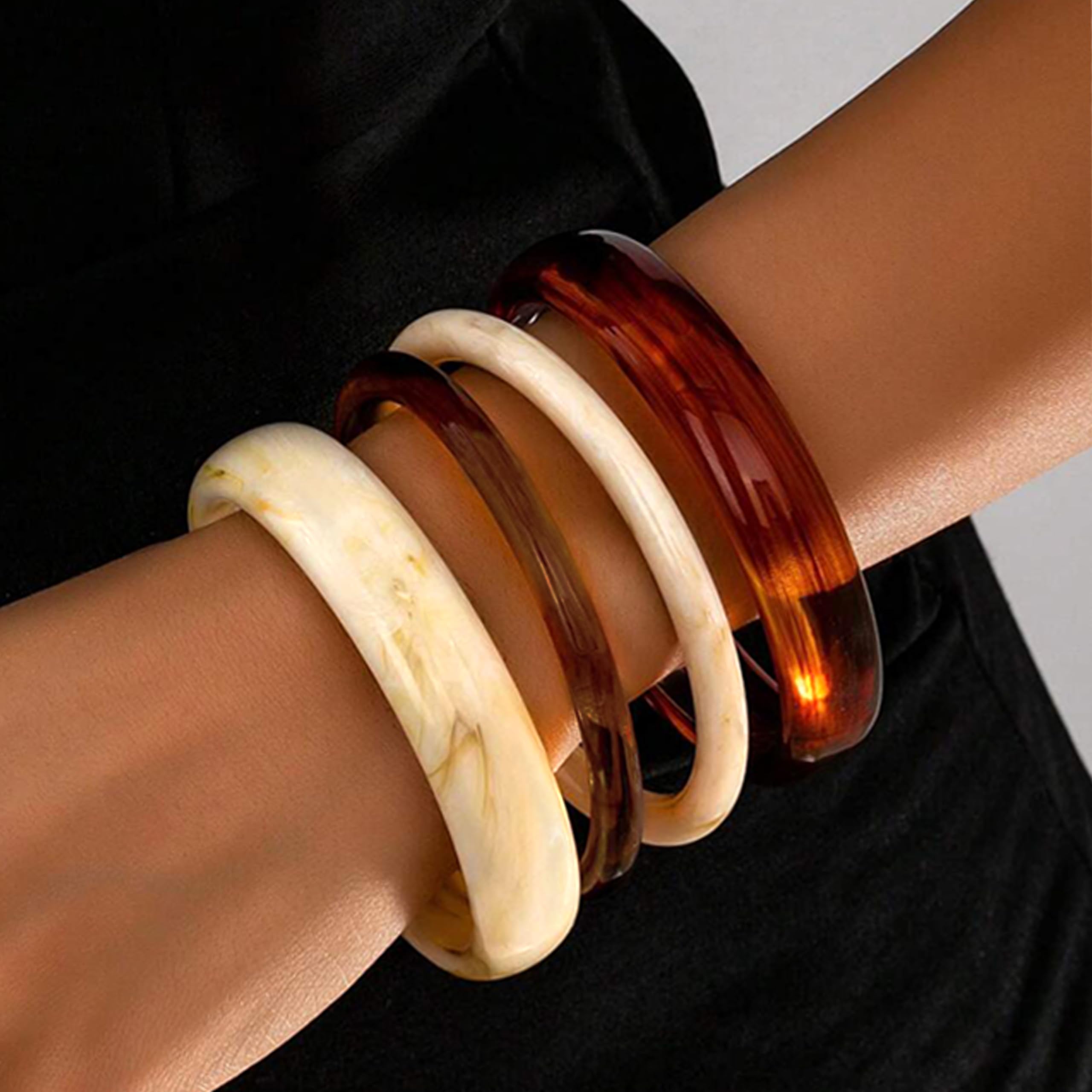 ÌF ME Acrylic Bangles Bracelets For Women, Maillard Lightweight Chunky Resin Bracelets, Premium Fall Winter Boho Jewelry Gift view 3