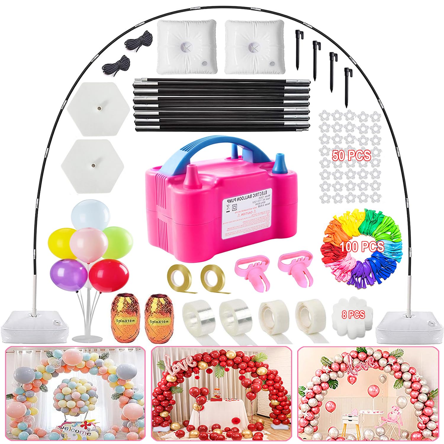 Photo 1 of Balloon Arch Kit with Pump, 9Ft Tall 10Ft Wide Adjustable Balloon Arch Stand with Base, Balloon Inflator, Balloon Stand for Wedding Birthday Party Decoration Red