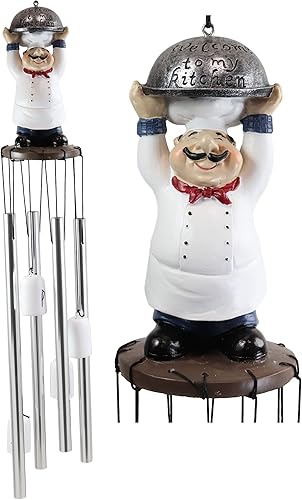 Ebros Gift Chef Cordon Bleu - Cúpula de elevación Cloche Dome Welcome to My Kitchen - Corona superior resonante campanilla de viento con ponis en