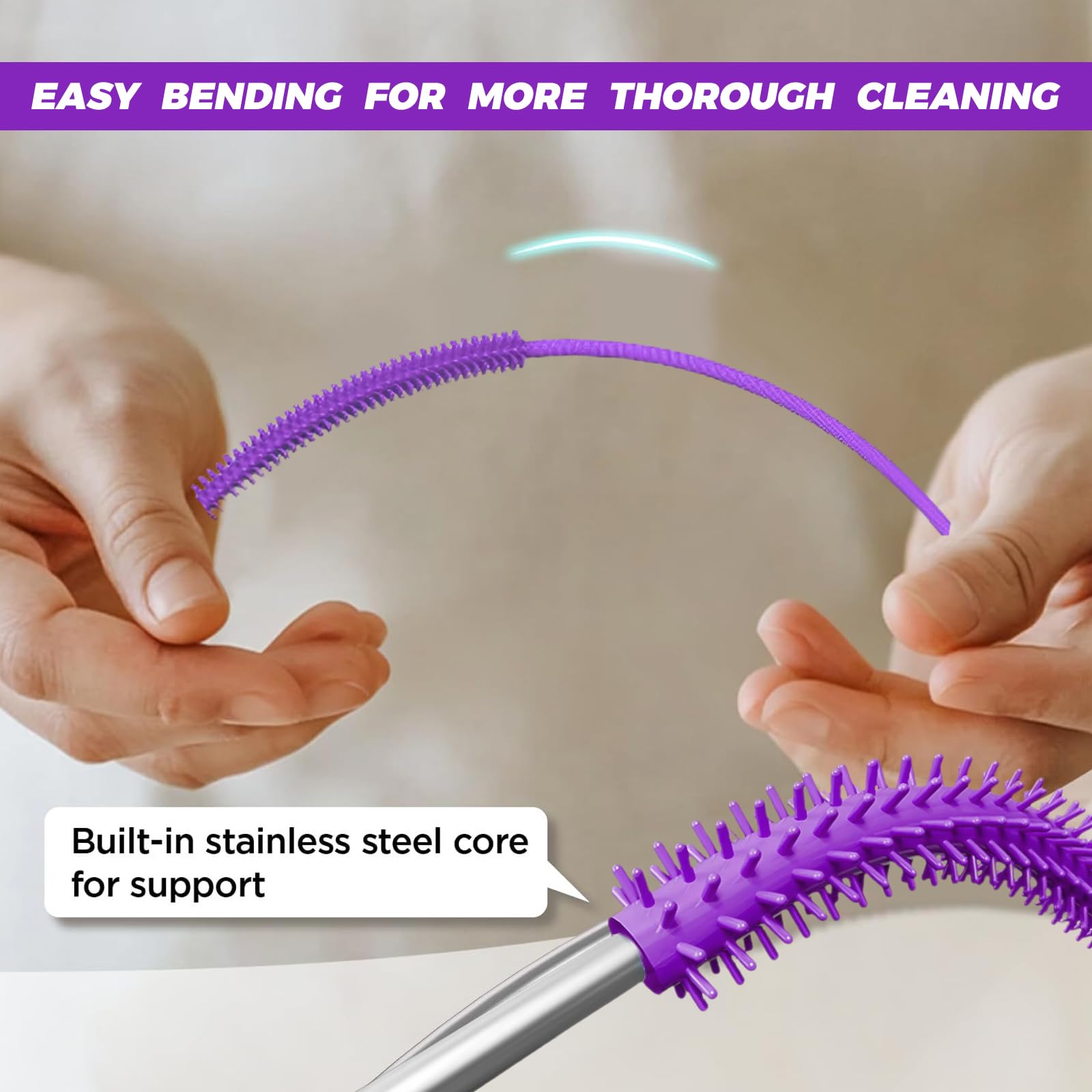 Straw Cleaner Brush Set, 3pcs Extra Long Reusable Silicone Straw Cleaner - Image 3