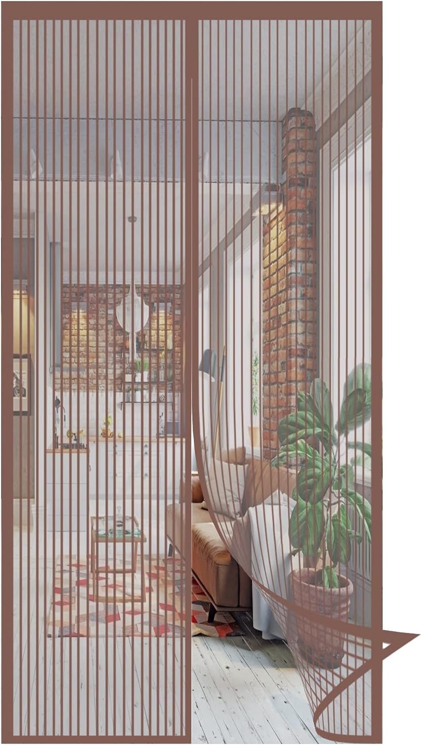 Mosquito Screen Door, 80x210cm Super Quiet Heavy Duty Mesh Curtain Auto Closer Magnet, for Kitchen/Bedroom/Air Conditioner Room, Brown