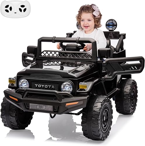 Camión con licencia de 12 V, 7 AH, con control remoto, funciona con pilas, con suspensión de resorte, neumáticos EVA, USB, música, luces LED,