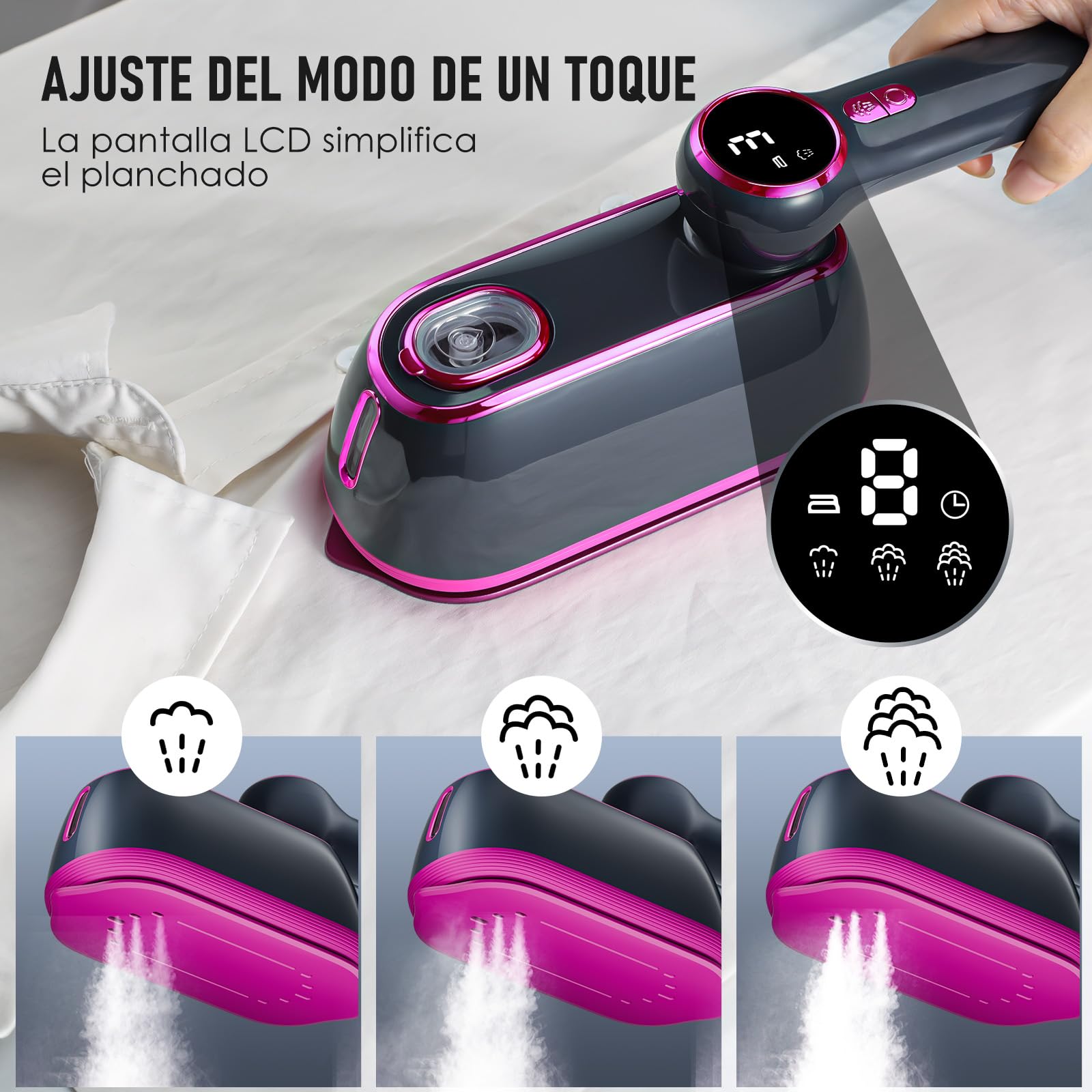 Plancha Vertical Vapor 2 en 1-Vaporizador de Mano para Ropa y Plancha Ropa, Plancha Ligera de Viaje de 1200 W (0,8 kg) -3 Modos de Vapor, Depósito de 165 ml y Pantalla LED - Ideal para Casa Accesori