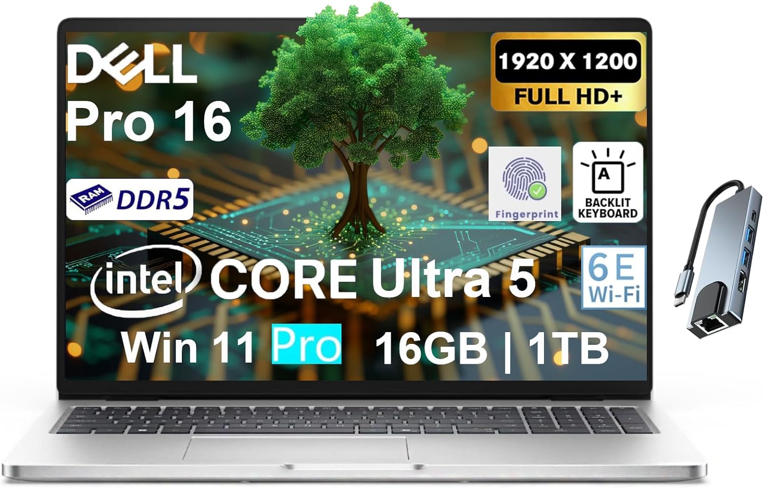 Dell Pro 16 (Next-gen Latitude 5550) 16” FHD+ Display Business Laptop, Intel 12 Core Ultra 5 225U, 16GB DDR5 RAM, 1TB SSD, WiFi 6E + BT, Backlit Keyboard, Fingerprint, HD Webcam, Win 11 Pro