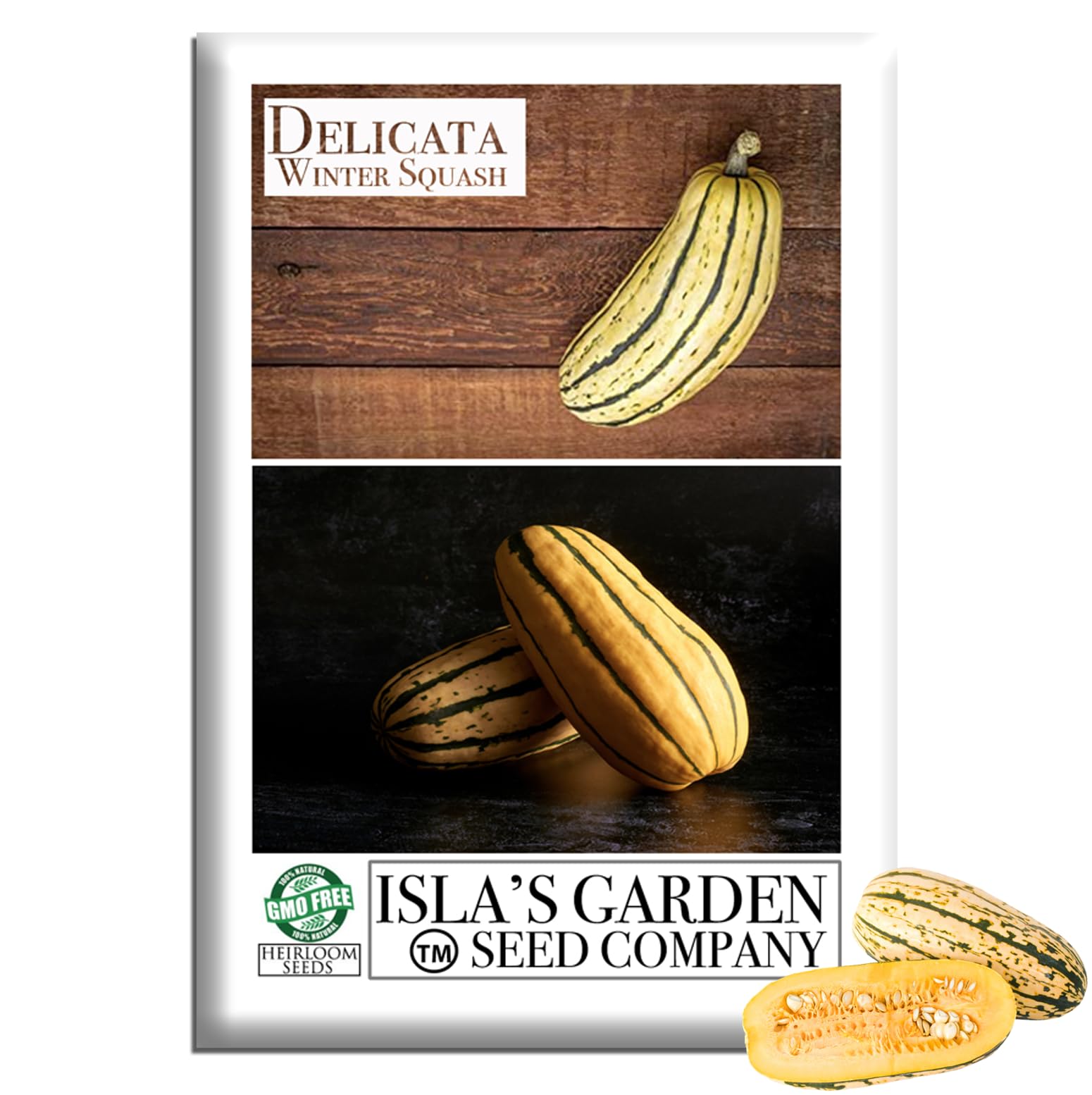 Delicata Winter Squash Seeds – 25+ Heirloom Seeds per Packet by Isla’s Garden Seeds, Sweet Creamy Flesh, Compact Vines, Easy Peeling Squash for Home Gardens, Seasonal Garden Favorite, Roasting, Baking