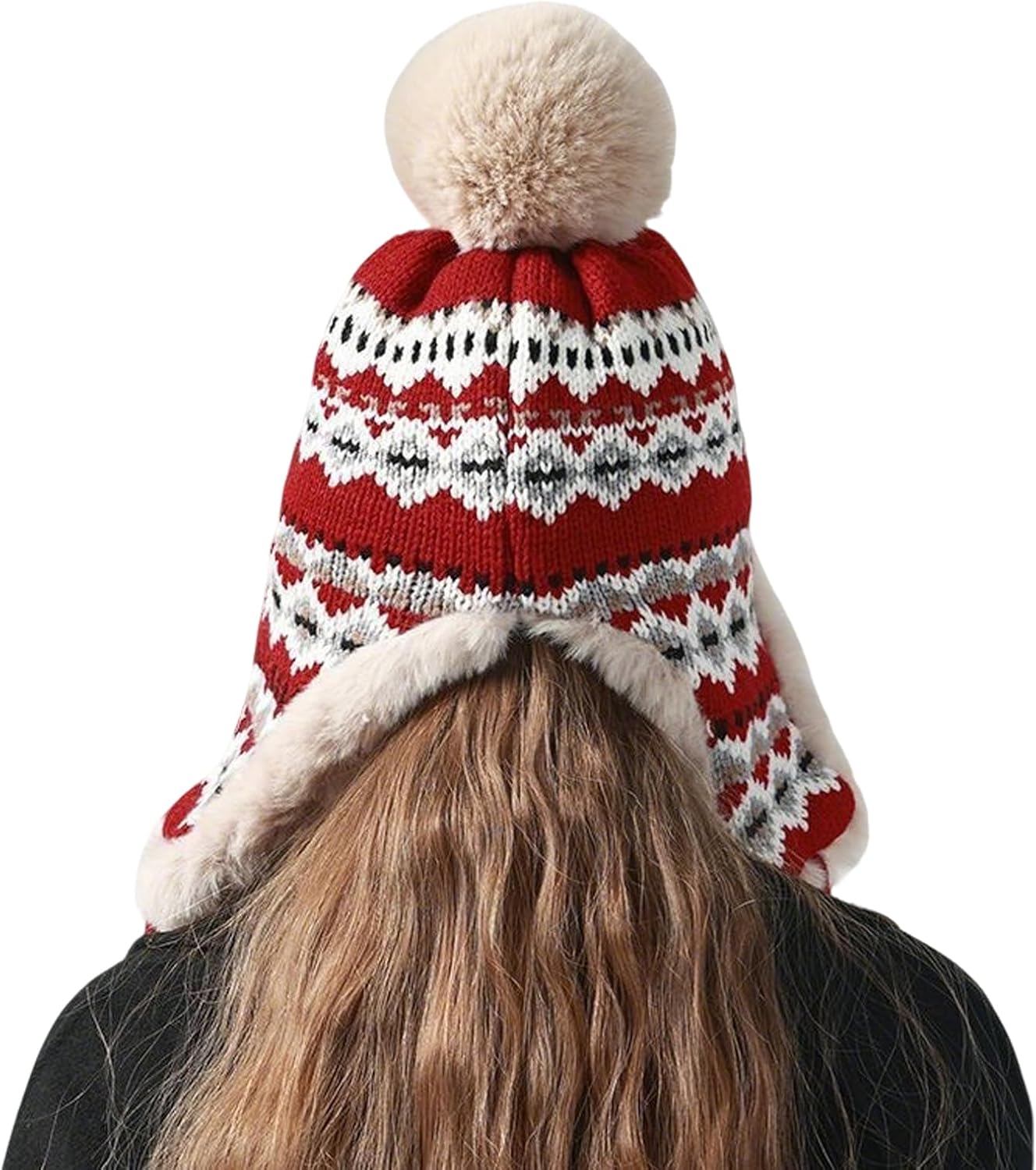 haozaikeji Women Winter Trapper Hat Faux Fur Knit Beanie Hat Thermal Earflap Outdoor Cap Pompom Hats Ushanka Hats - Image 4