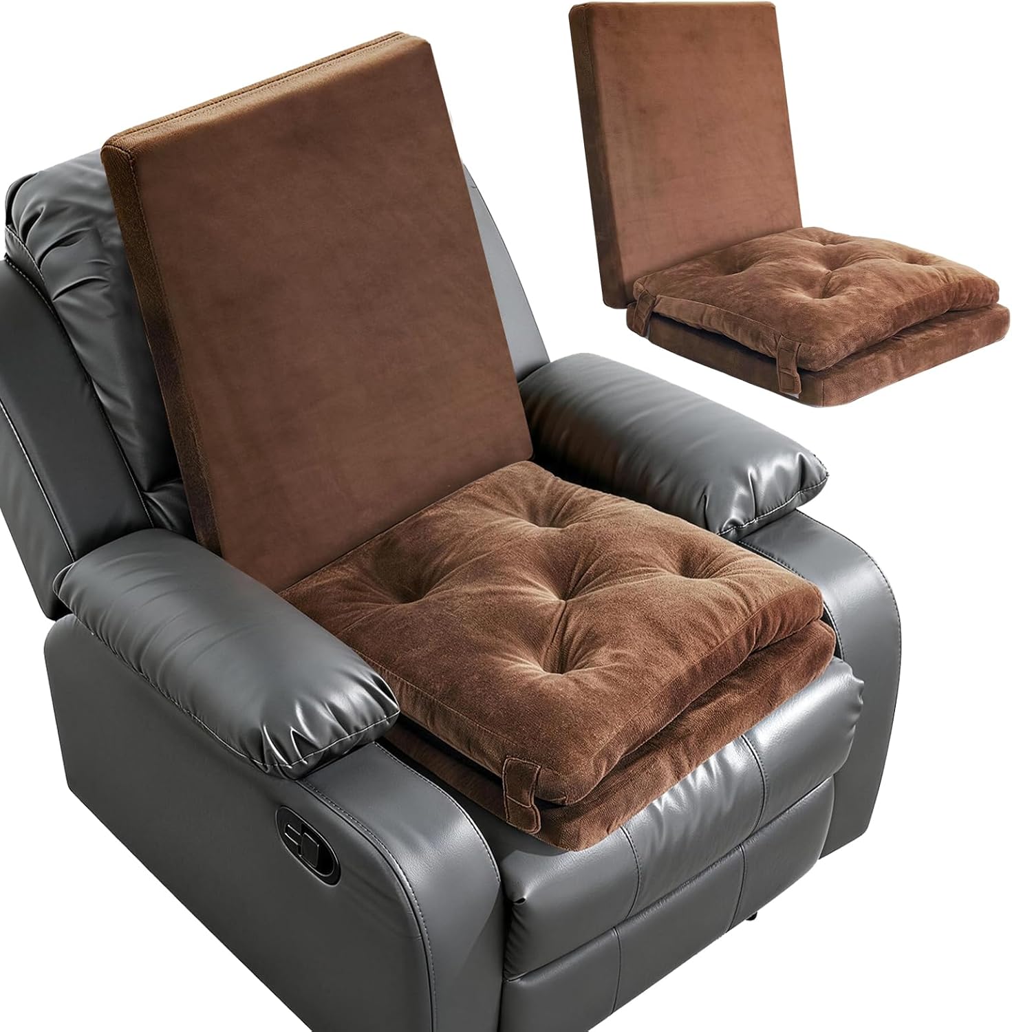 Foam Recliner Seat Chair Cushions with Backrest for Elderly with Soft Height-Adjustable Removable Cuhsion Long-Time Sitting 20x20inch Non-Slip with Back Support 3 Parts Cuhsions