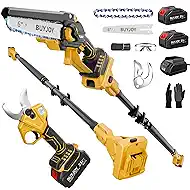 BUYJOY 4-in-1 Electric Pruning Shears & 6 Inch Pole Saw Combo, 1.8" Cutting Diameter Cordless Pruner, 2×4.0Ah Batteries, Adjustable Branch Cutter for Tree Trimming and Garden Pruning