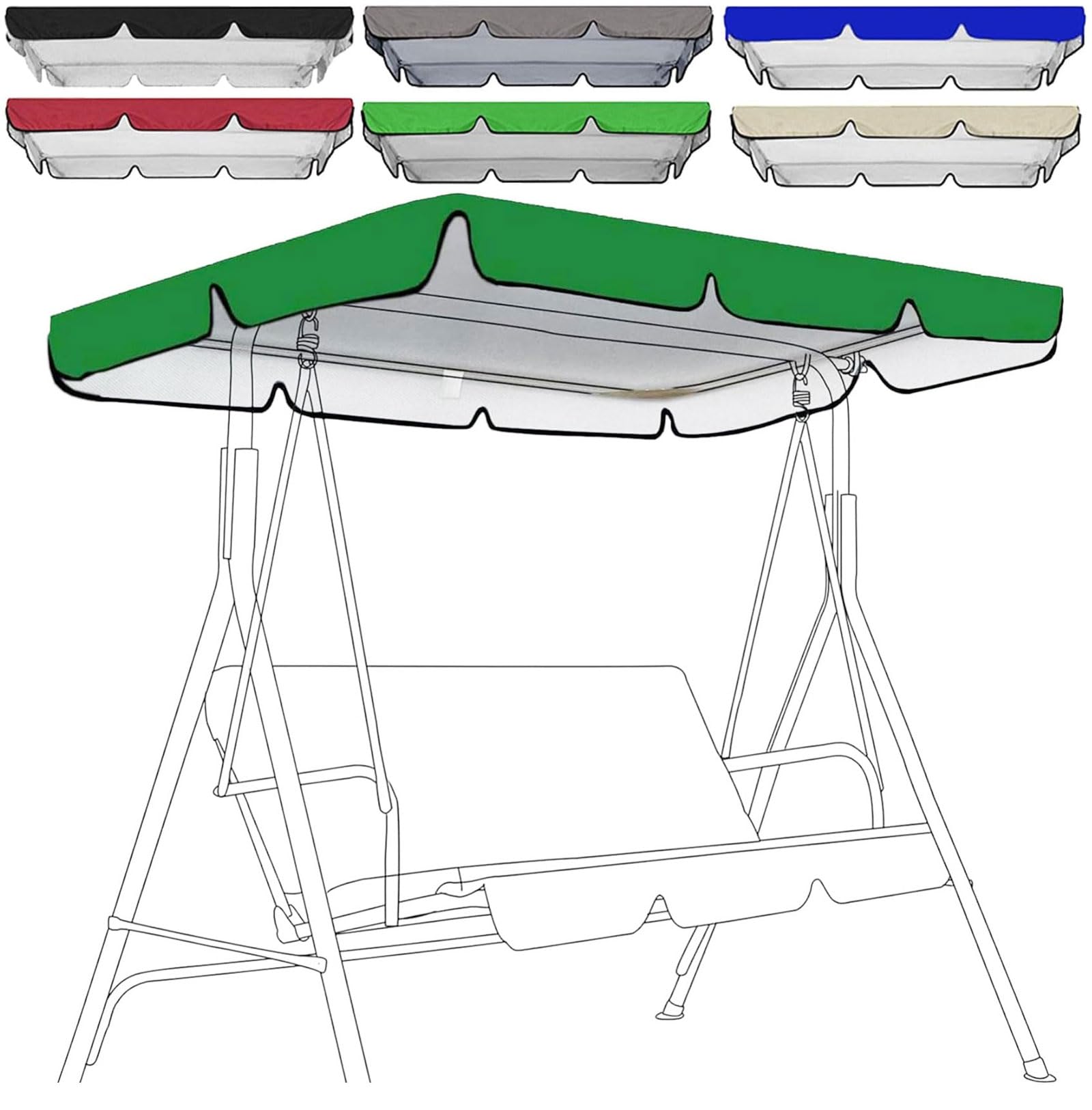 Swing Seat Canopy Replacement 3 Seater,Replacement Canopy For Swing Seat 3 Seater Sizes Garden Hammock Cover,Patio Hammock Swing Chair Top Cover For Garden Outdoor (Size:249 * 185 * 18cm,Color:Green)