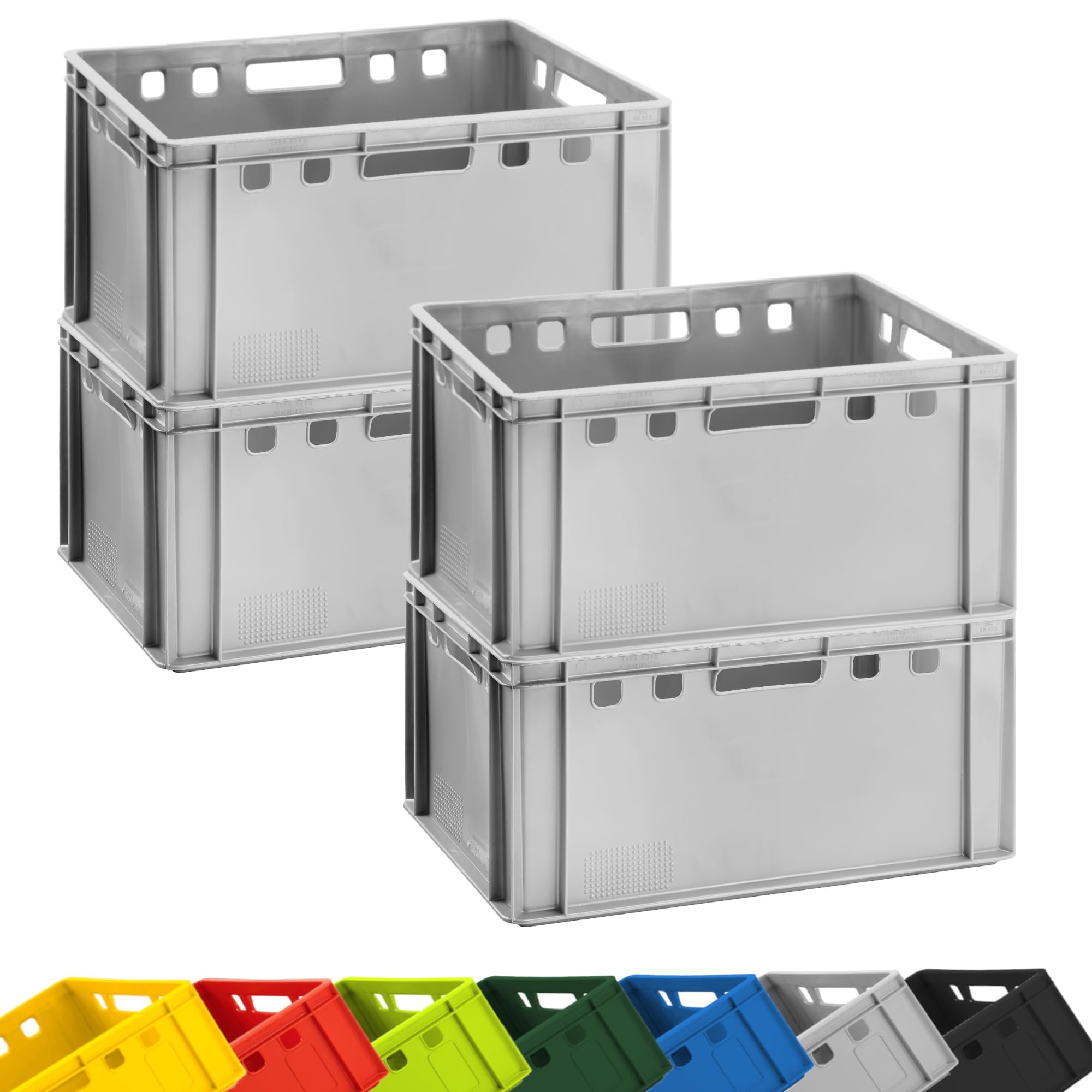 Fleischkiste E3 4er Set Eurobox 60x40x30cm Grau Stapelbar Lagerkiste Robust | BURI, lebensmittelecht, Made in Germany, Metzgerkiste, Lagerkiste, robuster Kunststoff, Transportbox, Industriekiste