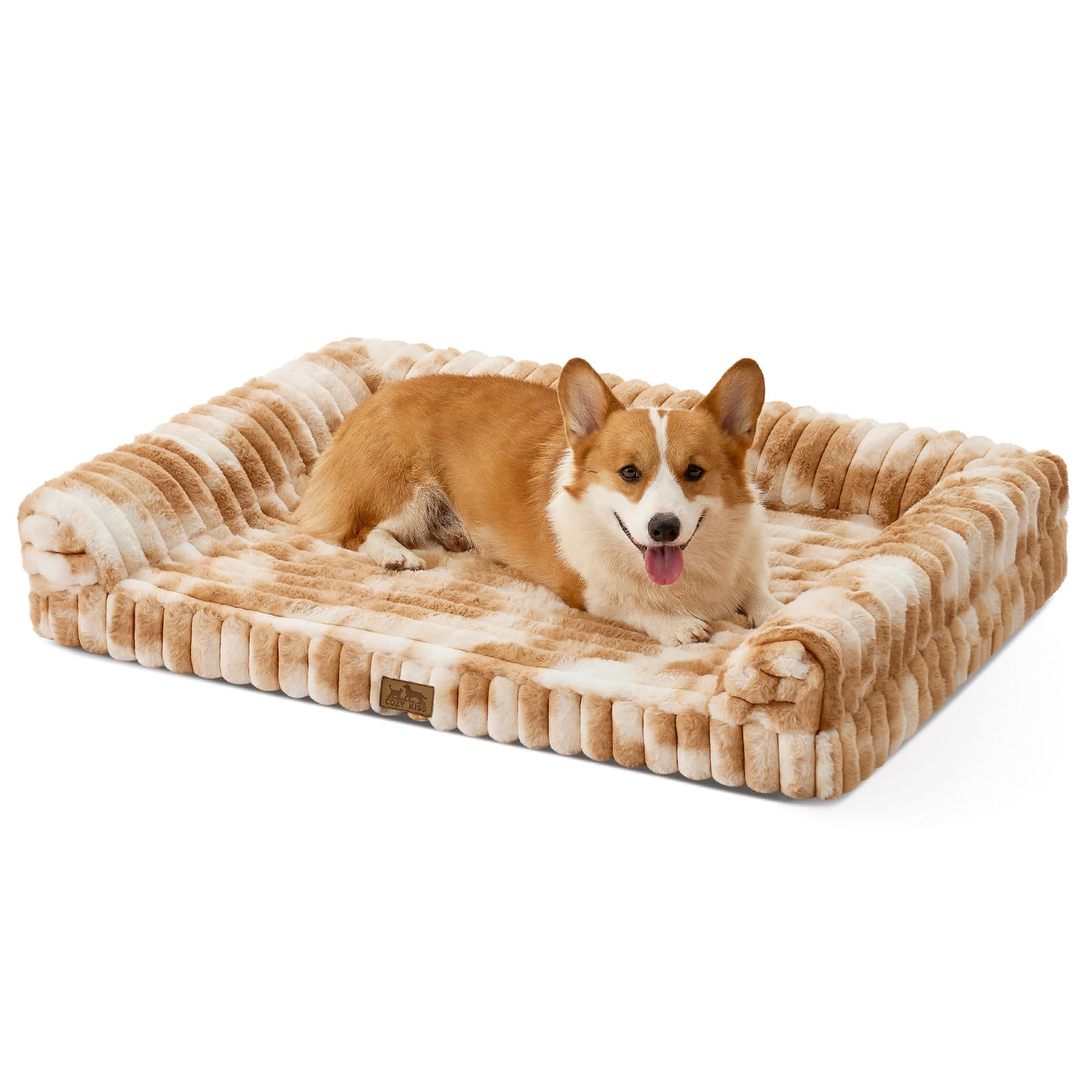 COZY KISS Orthopädisches Hundebett – Hundesofa mit Weichem Kunstfell & Cordbezug, Eierförmiger Kistenschaum, Ergonomischer Hundekorb, Abnehmbar & Waschbar