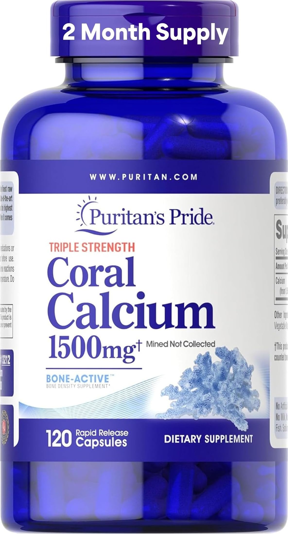 Puritan's Pride Triple Strength Coral Calcium 1500mg with Bone-Active™ Unflavored 1 Count (Pack of 1)