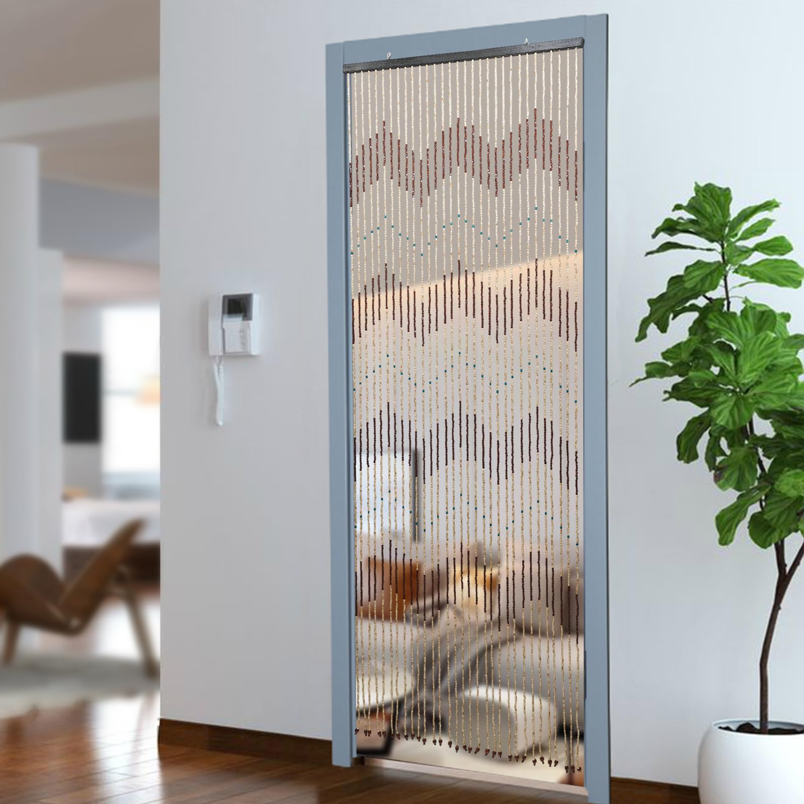 Rideau de porte en perles de bois 31 ligne - Rétro - Rideau à perles - Moustiquaire - Rideau de porte - Pour véranda, chambre à coucher, salon, salle de bain - 90 x 200 cm
