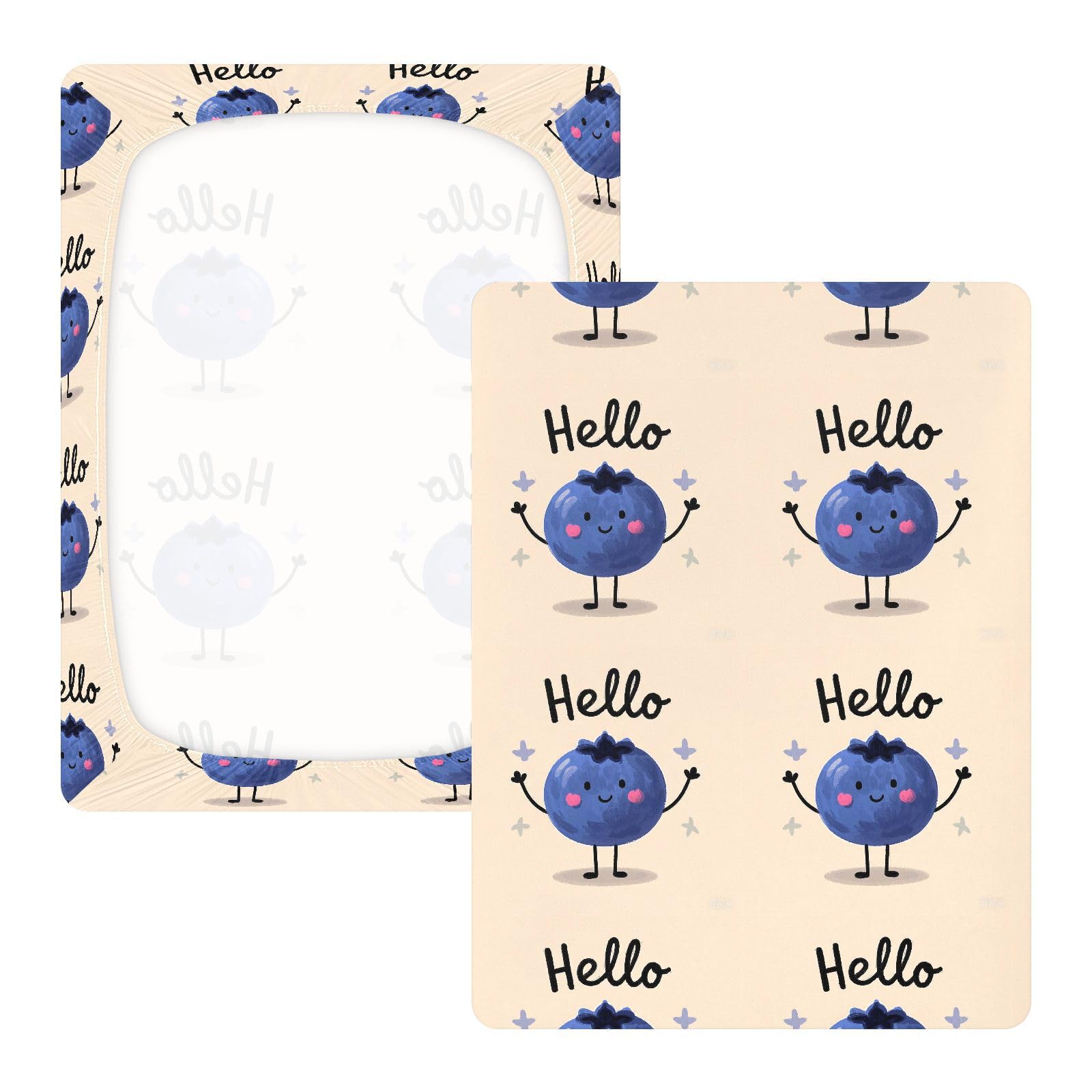 Hello Cartoon urocze niebieskie jagodowe prześcieradła do łóżeczka dla chłopców dziewczynek bawełniane prześcieradło dla niemowląt miękka elastyczna pościel dla malucha do przedszkola, 1 opakowanie