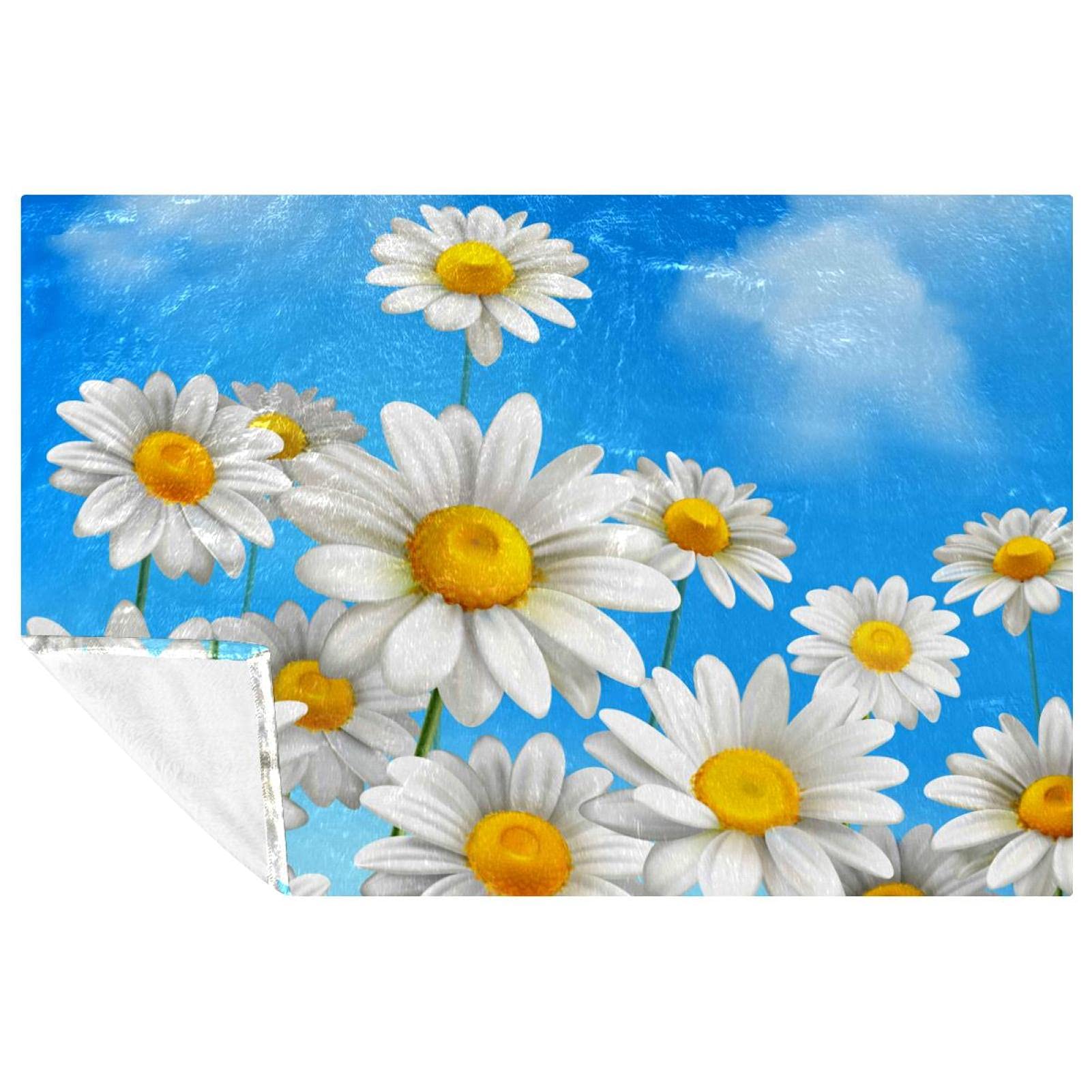 Couverture douce motif marguerites pour pique-nique et lit en été