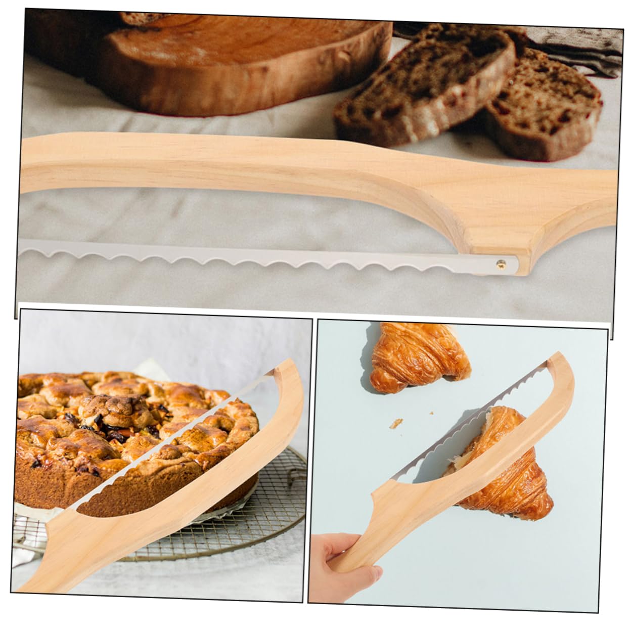 MAGICLULU 6 Pièces Outil Pour Trancher Le Coupe- En Acier Inoxydable Gâteau Gravé Coupe-gâteau Dentelé Outil De Coupe De Cuisson Coupe-gâteau En Acier Inoxydable Long Bois