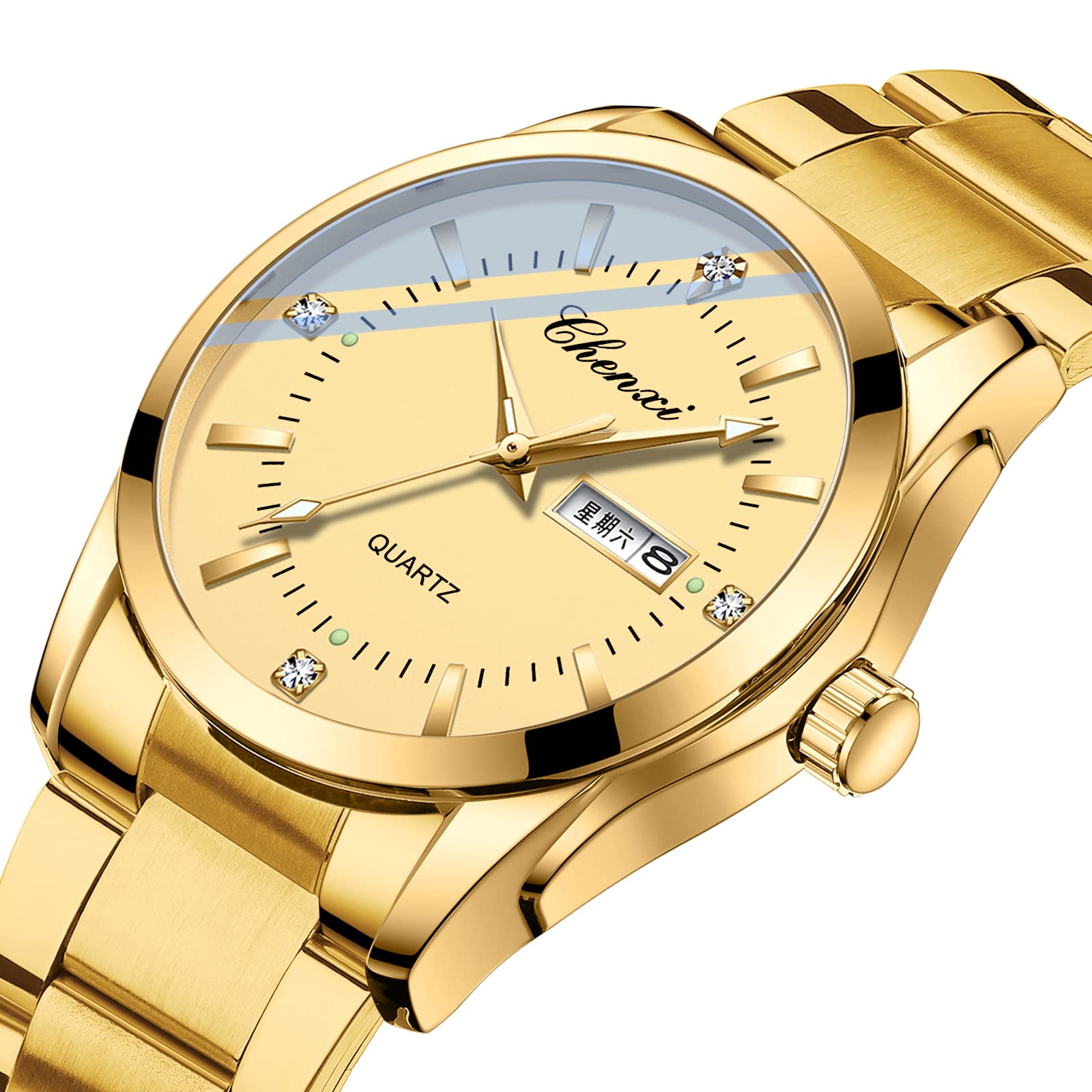 Paar Uhren Business Kleid Uhr Goldene Uhr Männer und Frauen Romantische Paar Quarzuhren Valentinstag Paar Passende Uhr Edelstahl Kalender Datum Leuchtend Wasserdicht für Sie und Ihn Uhren für Paare