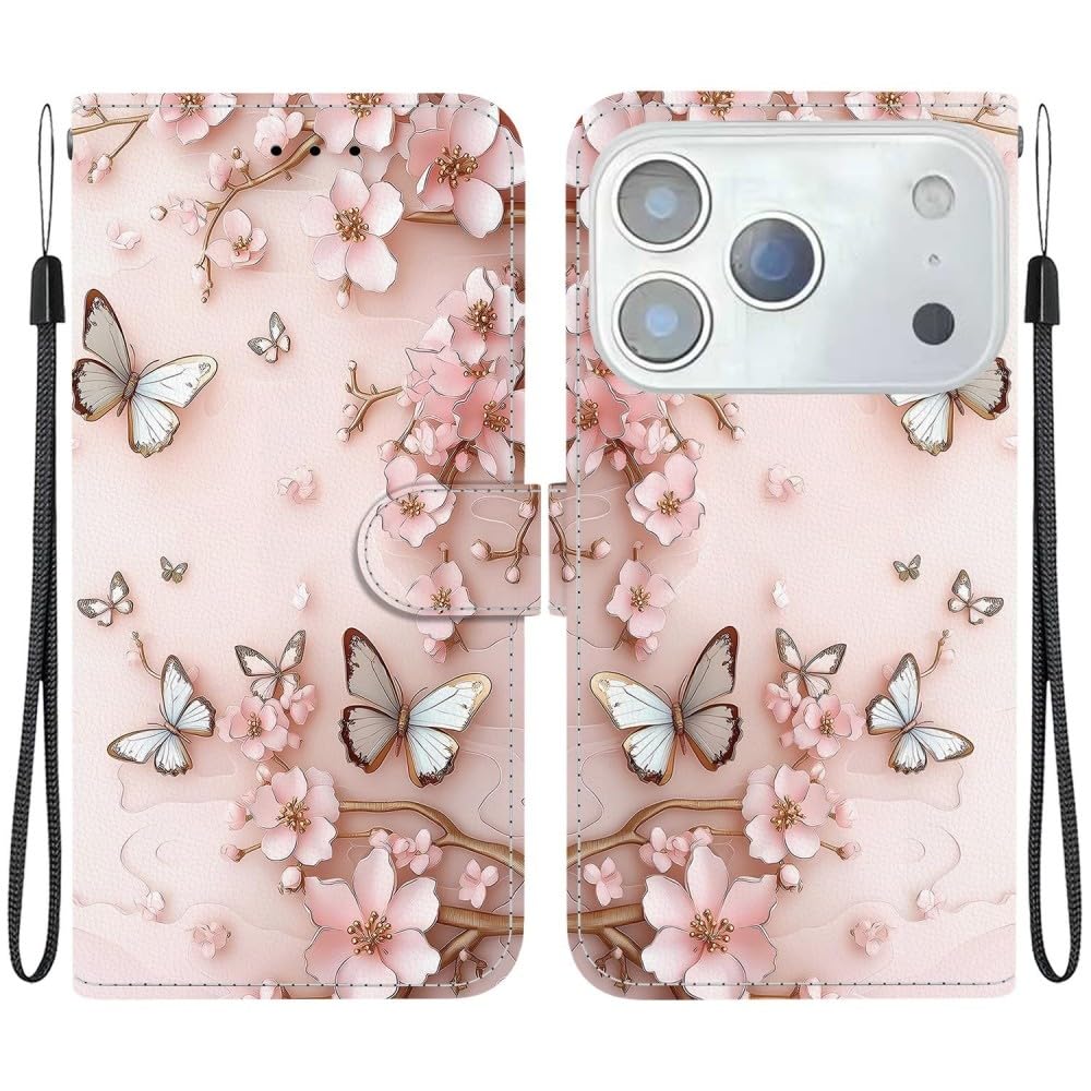 Coque iPhone 16 Plus papillon rose protégeant écran et cartes bancaires - 4