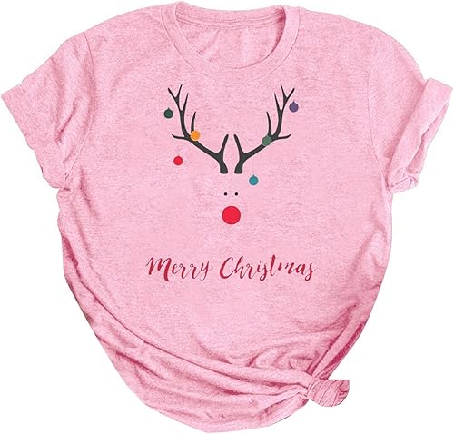 Christmas Tshirt for Women Funny Graphic Casual Tee Shirts Short Sleeve Party Plain Long Sleeve T Shirt Women in