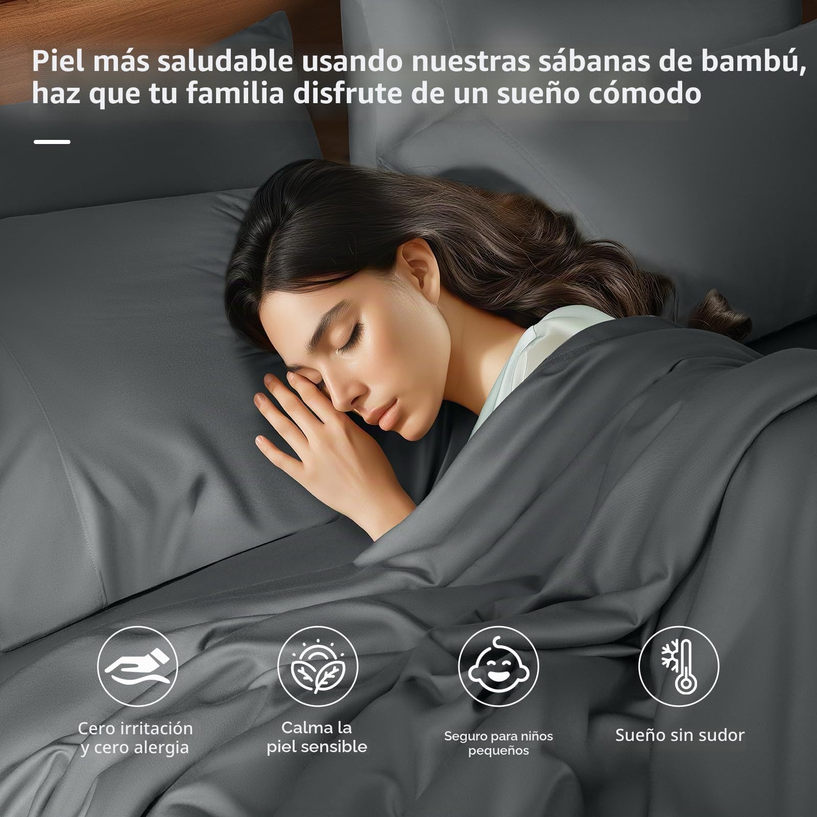 Shilucheng Juego de sábanas de 6 Piezas, rayón derivado de bambú, sábanas refrescantes y Transpirables, sábanas sedosas y Fundas de Almohada, Bolsillos de 16 Pulgadas de Profundidad (Queen, Gris