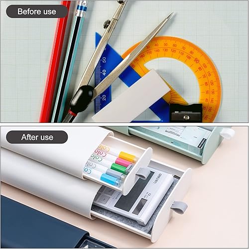 Miniatura 5 de POTRAS Paquete de 2 organizadores de cajones para debajo del escritorio almacenamiento de cajones de escritorio autoadhesivo oculto, cajón debajo