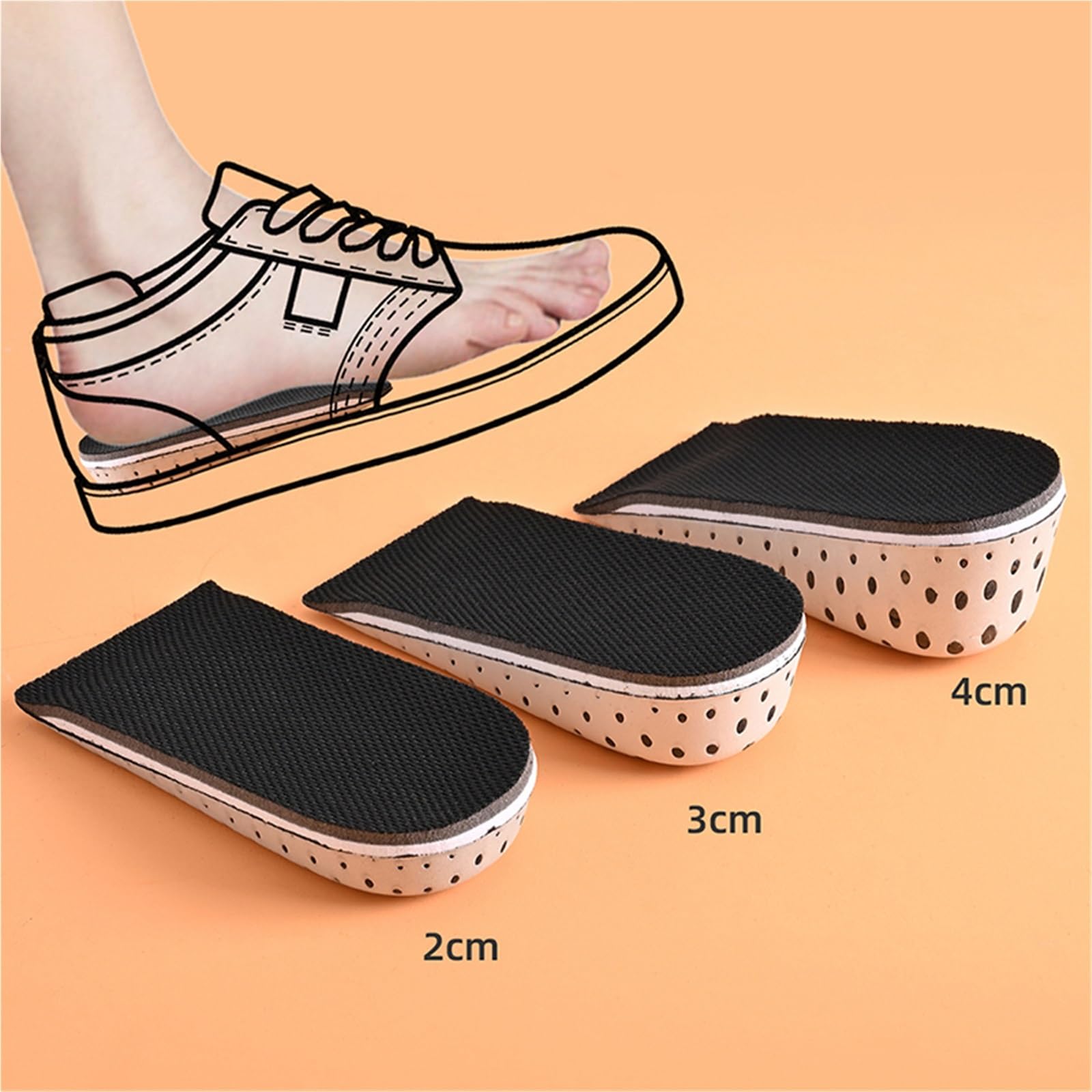 Plantillas para aumentar la altura Plantilla for aumento de altura, insertos elevación talón espuma viscoelástica transpirable, almohadillas elevadoras, 1 par(4Pairs-Height-3cm)