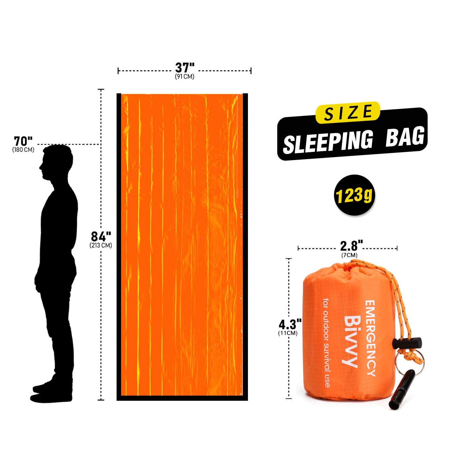 Lot De 2 Sacs De Couchage De Survie ELUTENG - Légers, Réutilisables, Avec 2 Sifflets D'urgence - Pour Camping, Randonnée, Bivouac