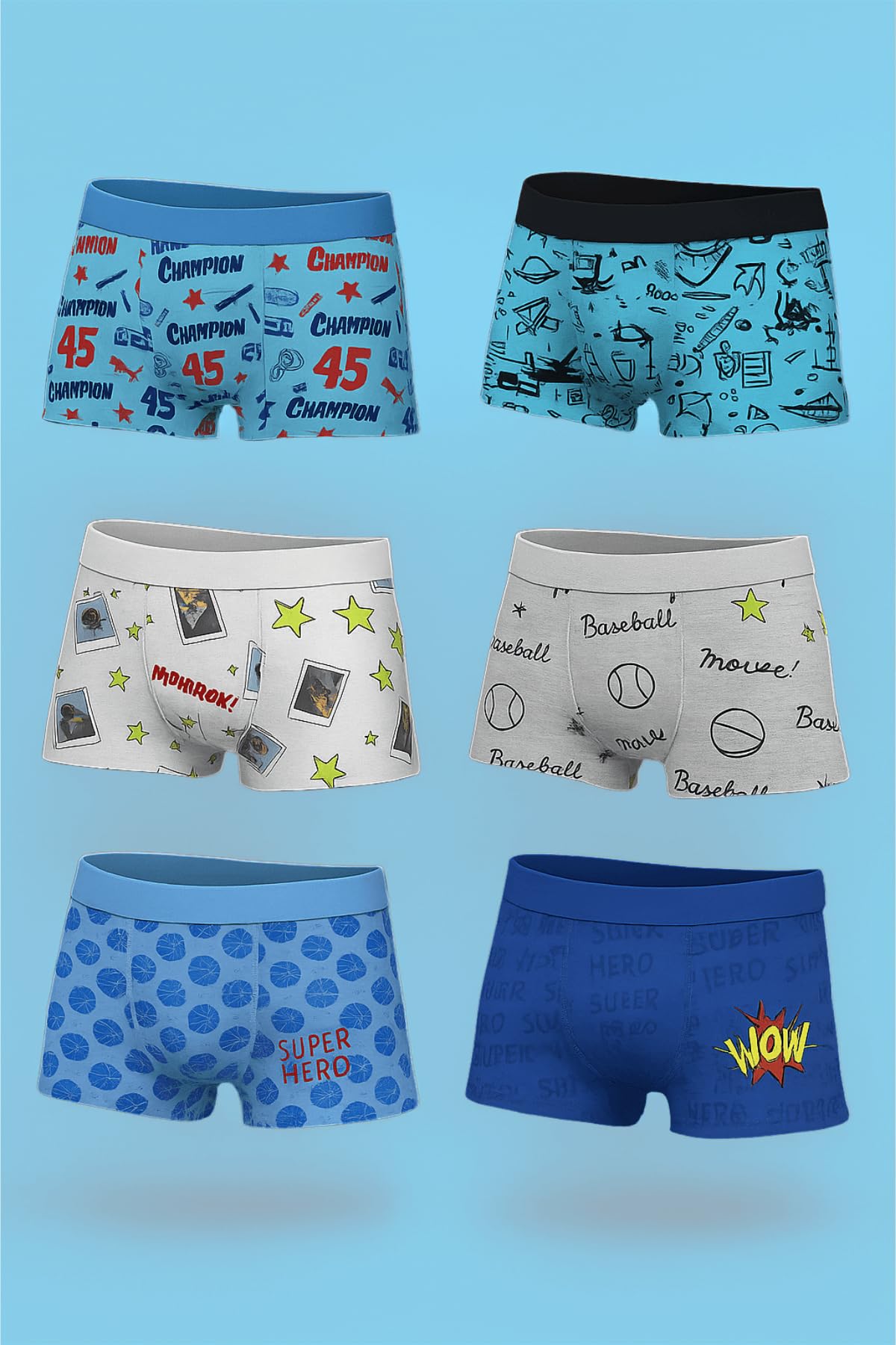 Calzoncillos para niño de fantasía surtida – (imagen indicativa) – (6 pares) – Algodón elástico – Comodidad