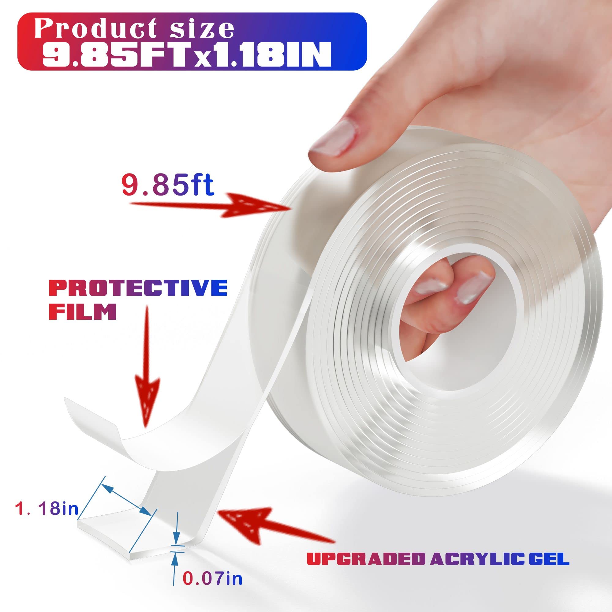 Cinta Adhesiva De Doble Cara Transparente 6 Metros - Reutilizable, Lavable, Sin Residuos, 1mm Y 2mm Grosor